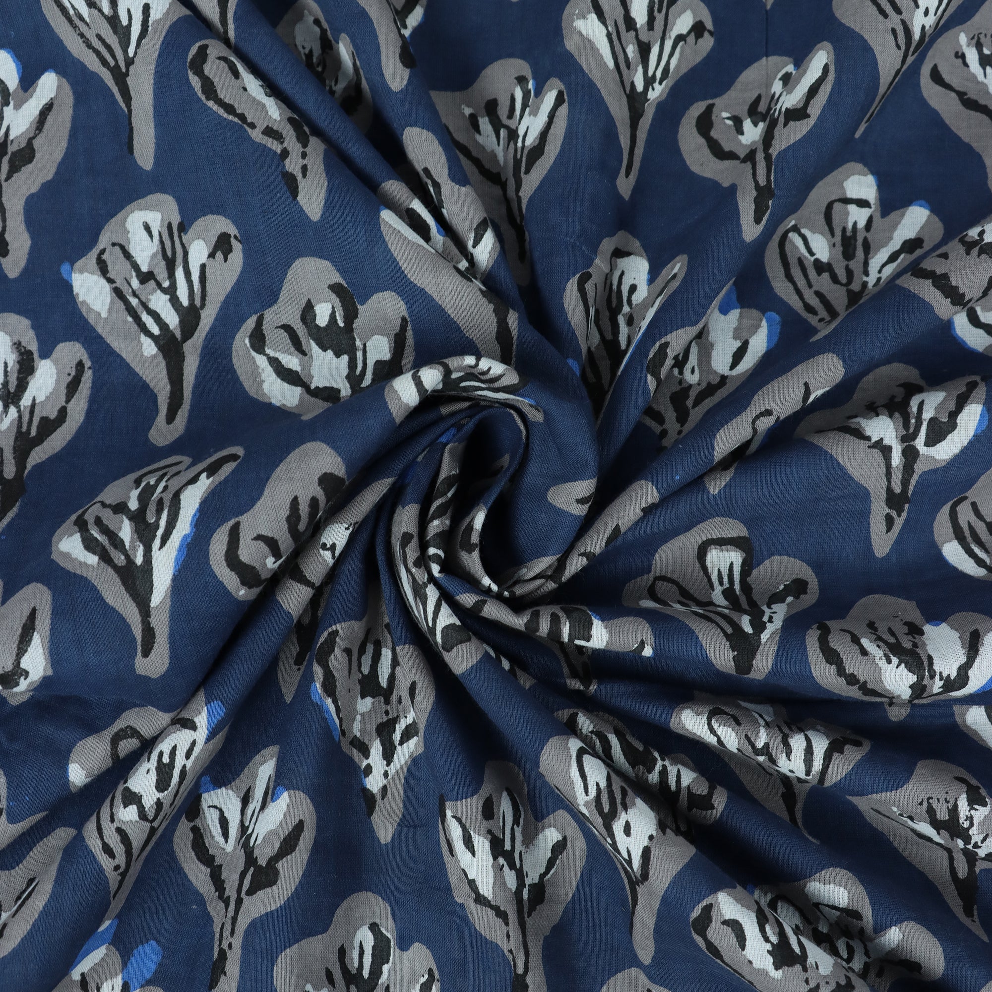 Blue Floral Indian Hand Print Pure Cotton Dabu Fabric for Garments