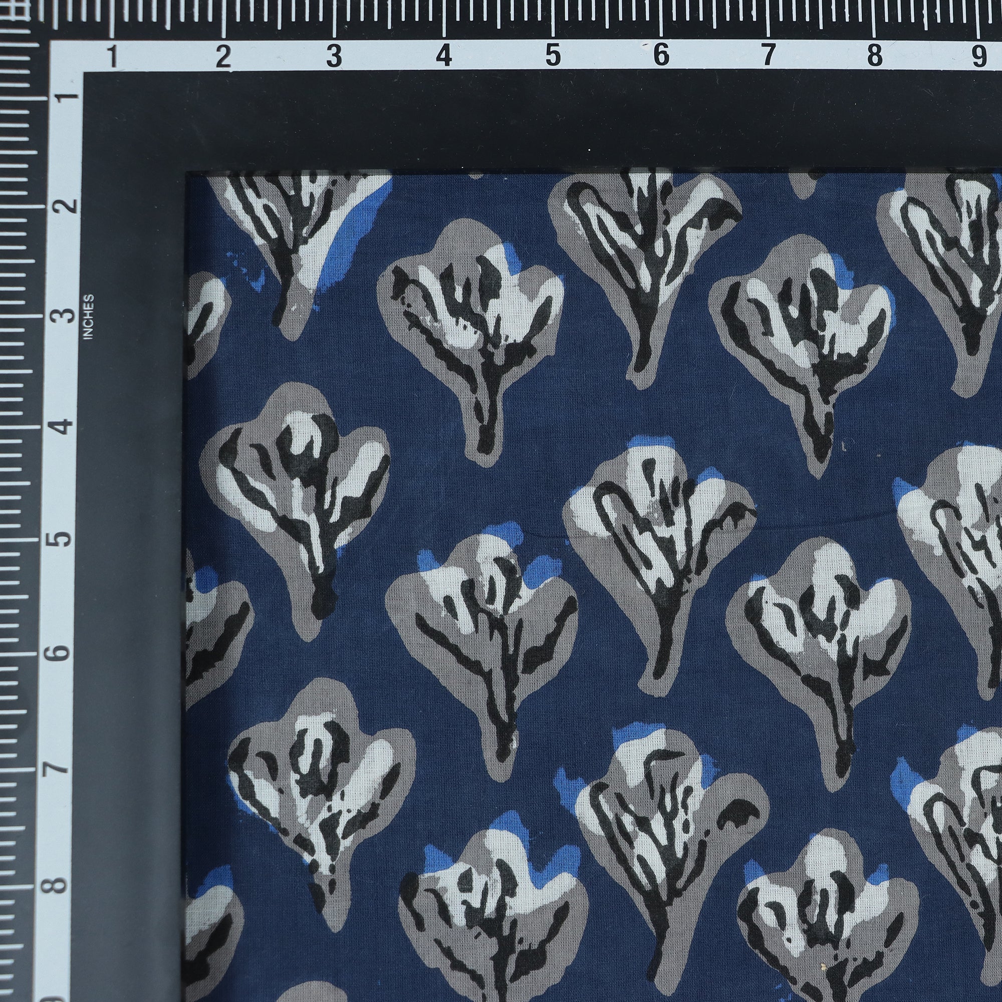 Blue Floral Indian Hand Print Pure Cotton Dabu Fabric for Garments