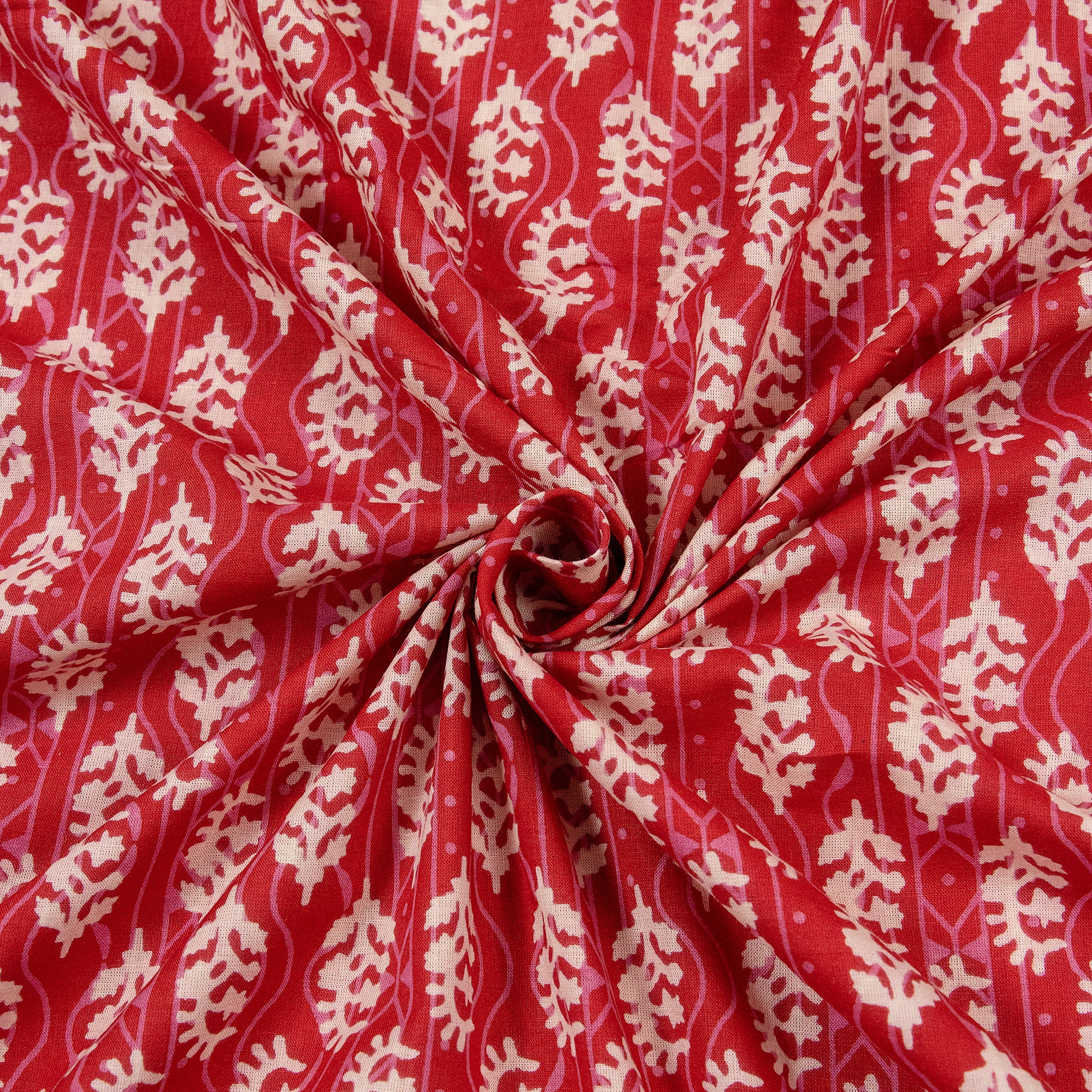 Red Booti Hand Block Print Dabu Fabric