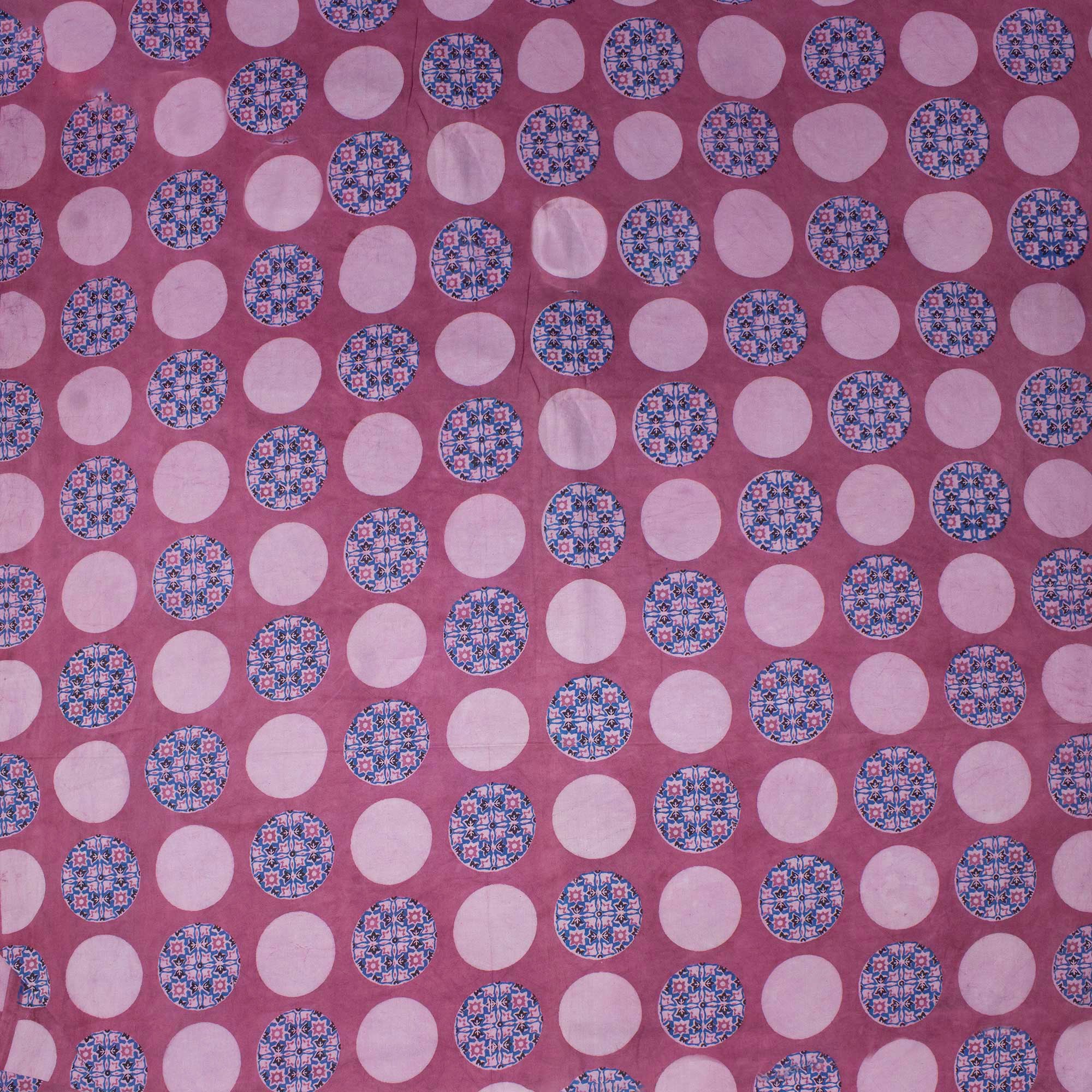 Polka Dots Pink Dabu Hand Block Print Fabric