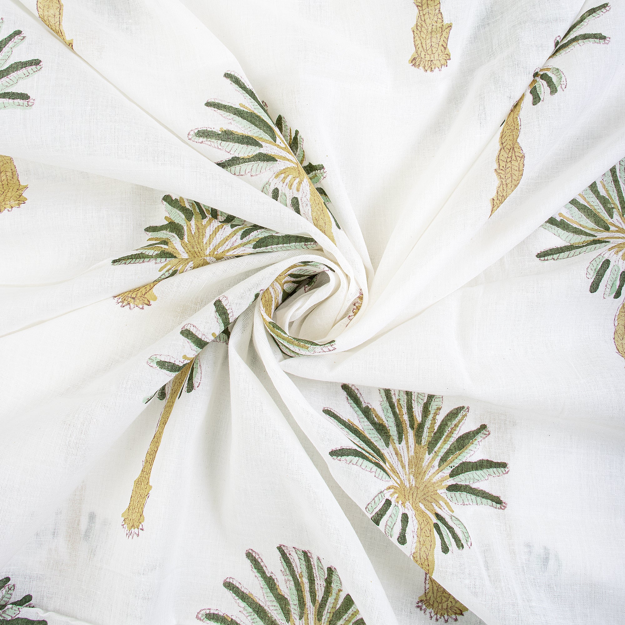 Green Palm Print Tree Hand Block Printed Cotton Fabric