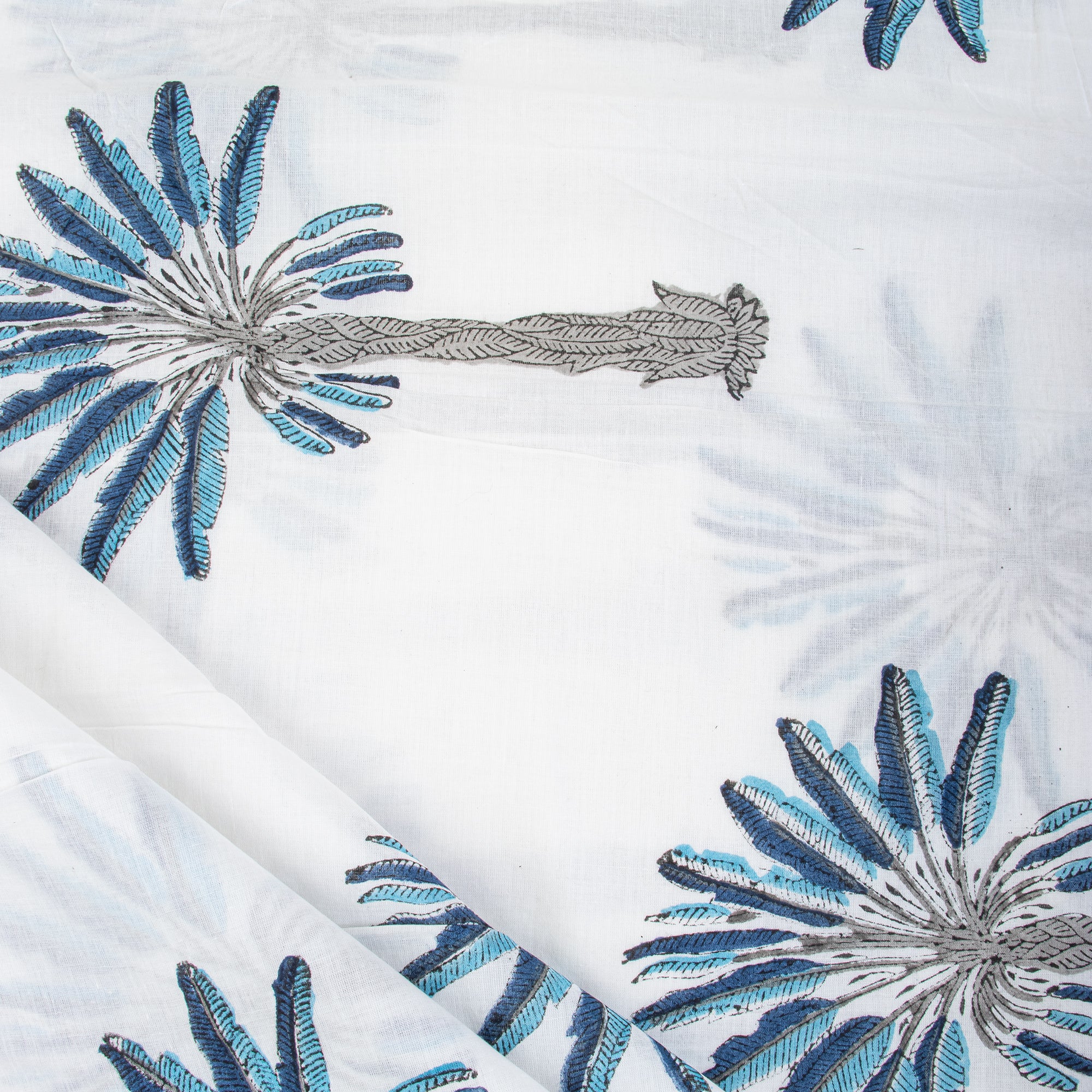 Sky Blue Soft Cotton Fabric Palm Tree Print
