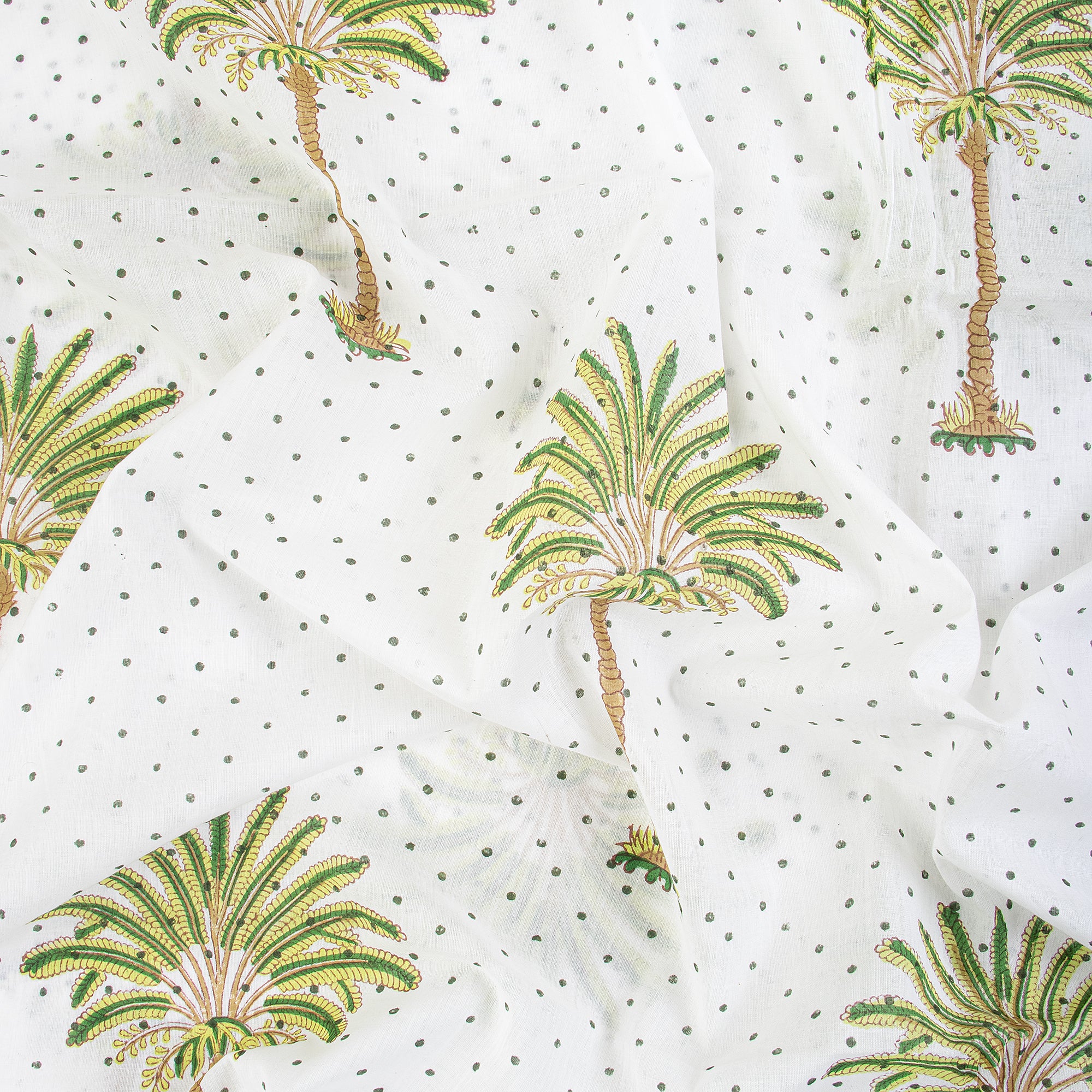 Hand Block Palm Tree Print Pure Cotton Fabric Green