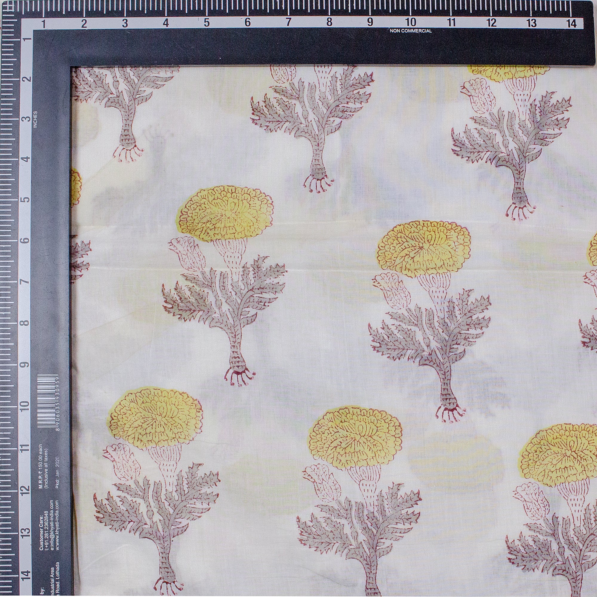Stunning Hand Printed Floral Indian Light weighted Mud Blocked Cotton Fabric