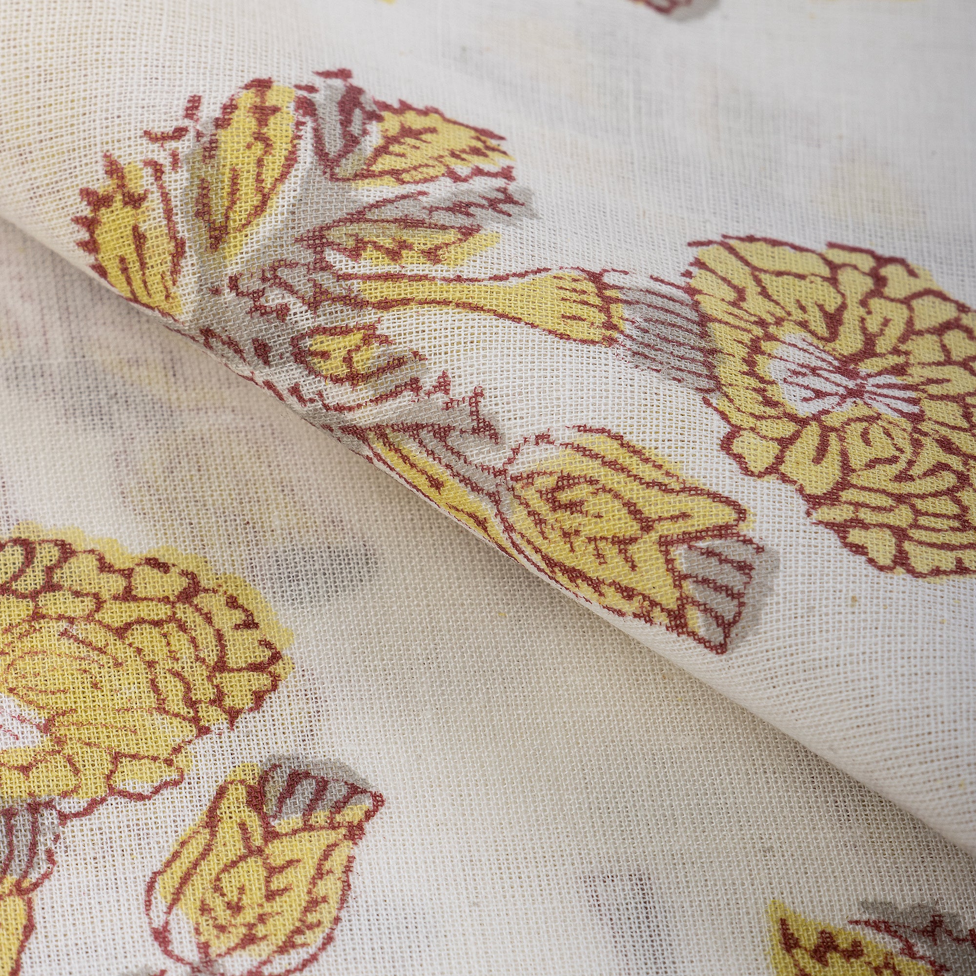 Brown Floral Cotton Block Print Fabric