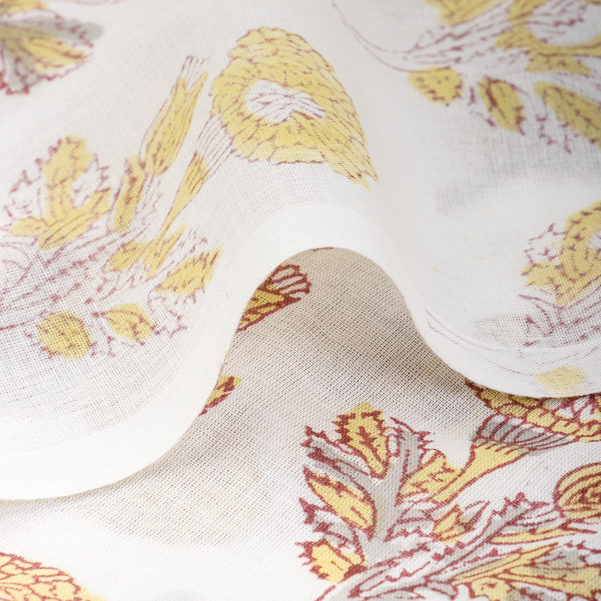 Brown Floral Hand Blocked Pure Cotton Indian Printed Fabric