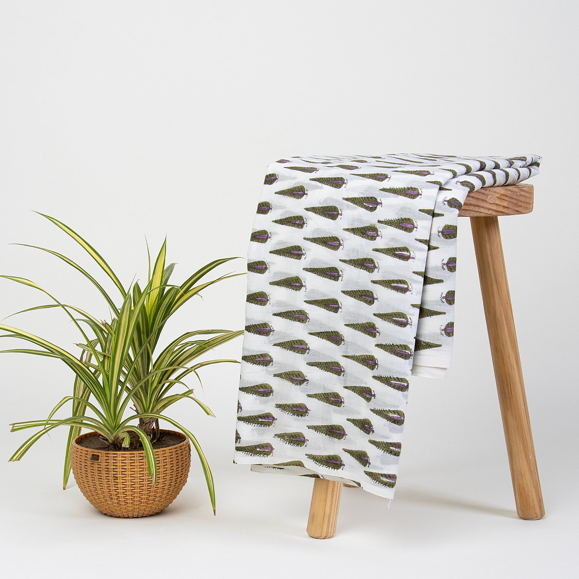 Leaf Hand Block Cotton Printed Fabric