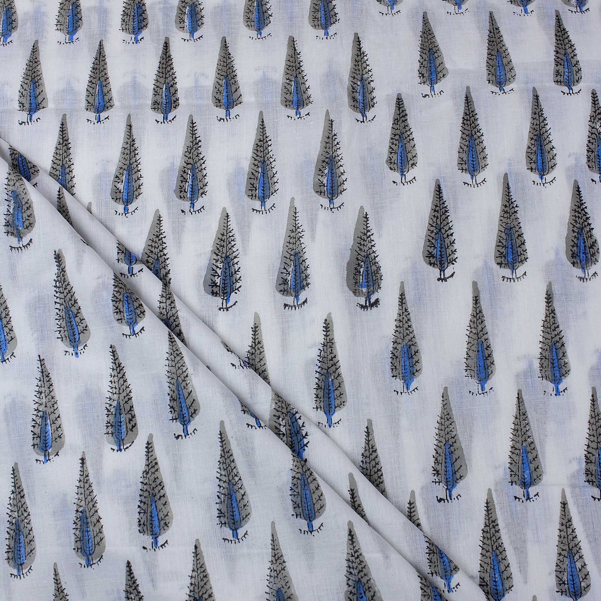 Blue Leaf Indian Block Print Cloth and Cotton Fabric