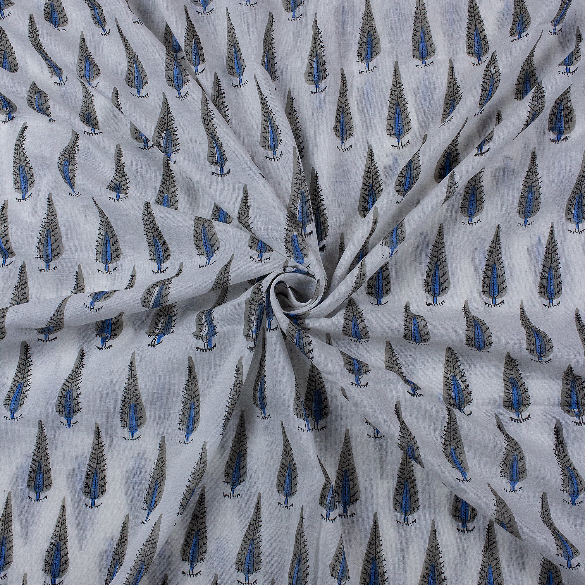 Blue Leaf Indian Block Print Cloth and Cotton Fabric