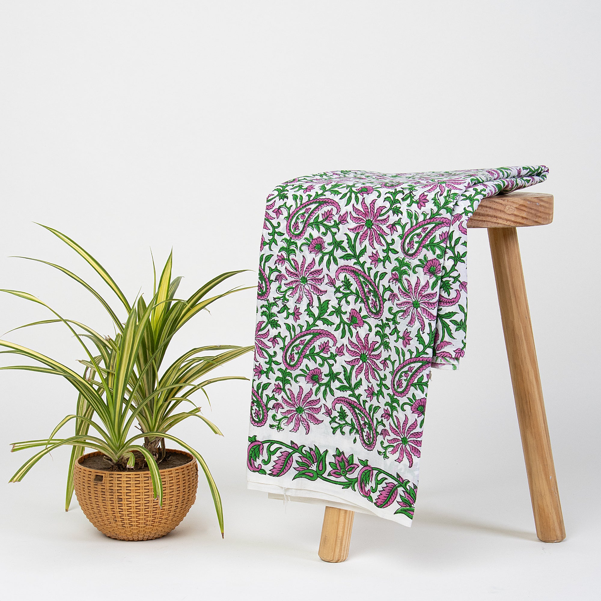 Pink Block Print Fabric 100% Cotton