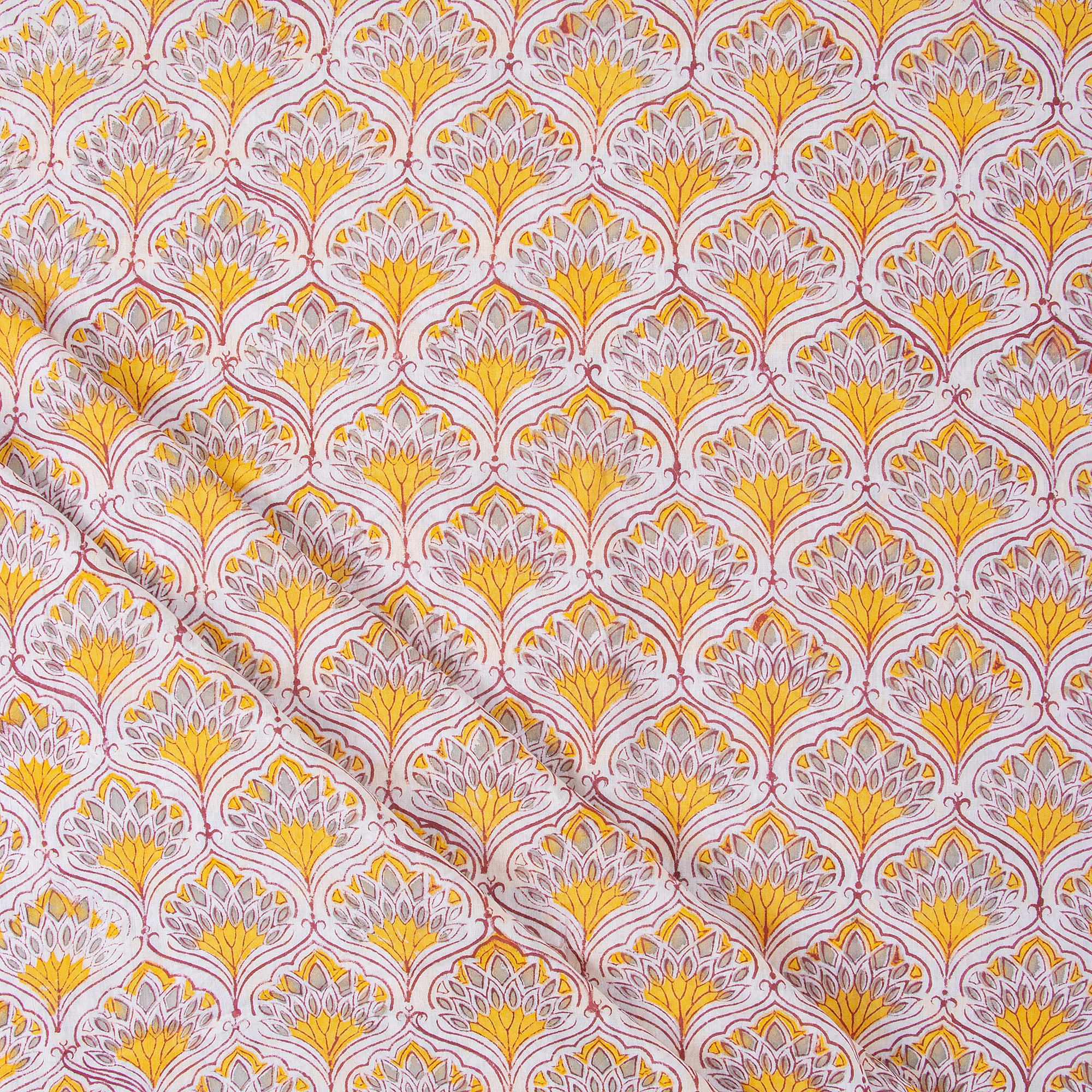 Orange Leaf Hand Block Printed Running Fabric