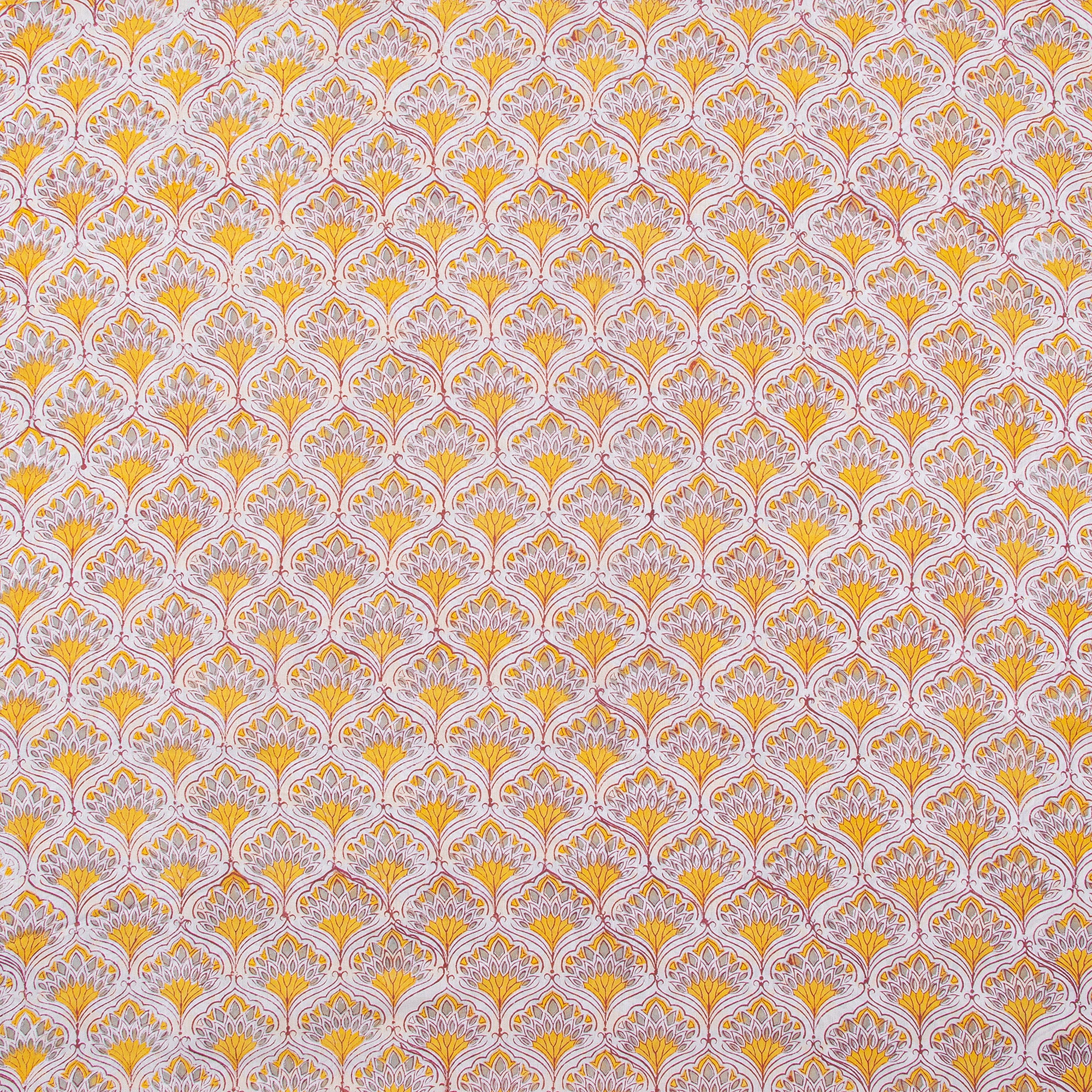Orange Leaf Hand Block Printed Running Fabric