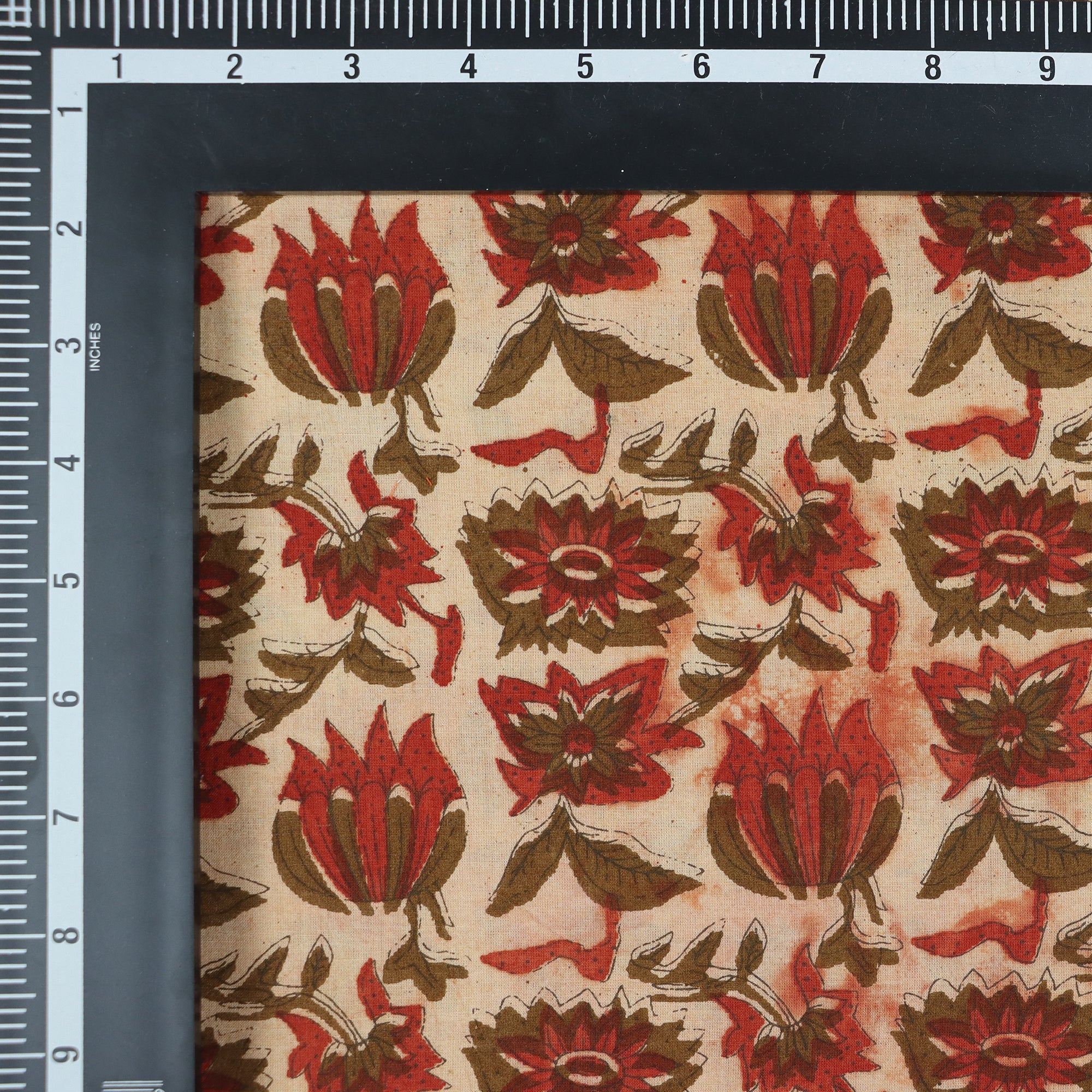 Brown Floral Indian Hand Blocked Pure Cotton Sewing Fabric Cloth