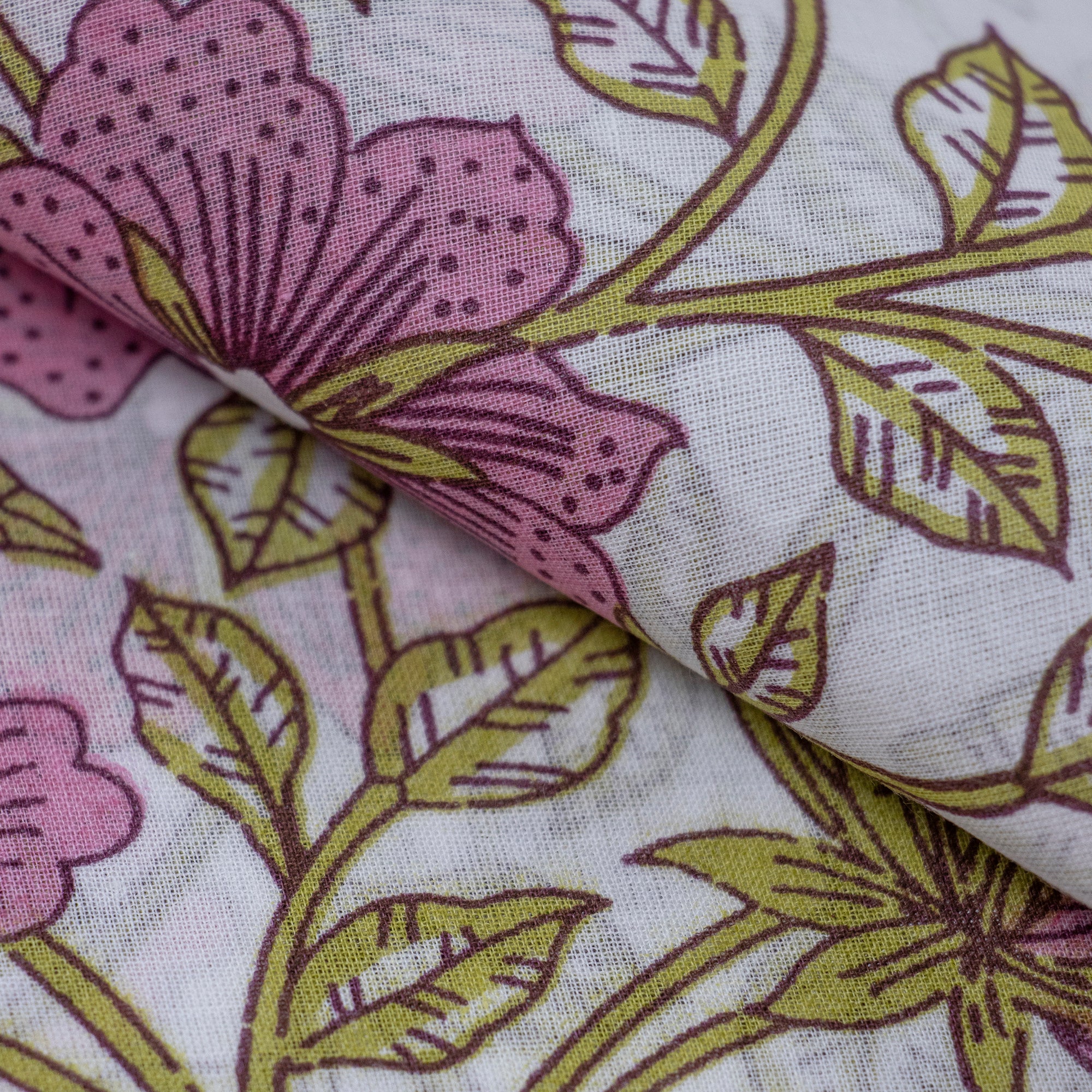 Pink Block Print Fabric with Soft Cotton