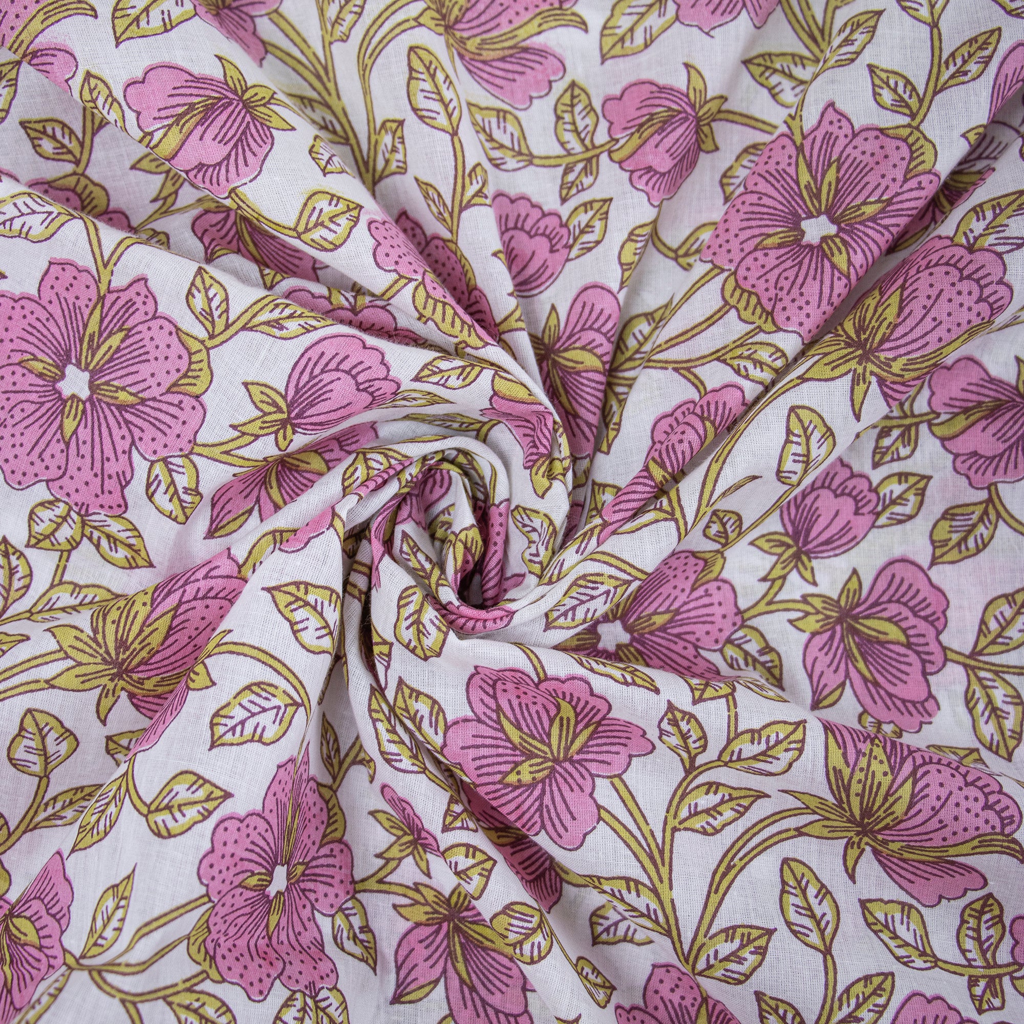 Pink Block Print Fabric with Soft Cotton