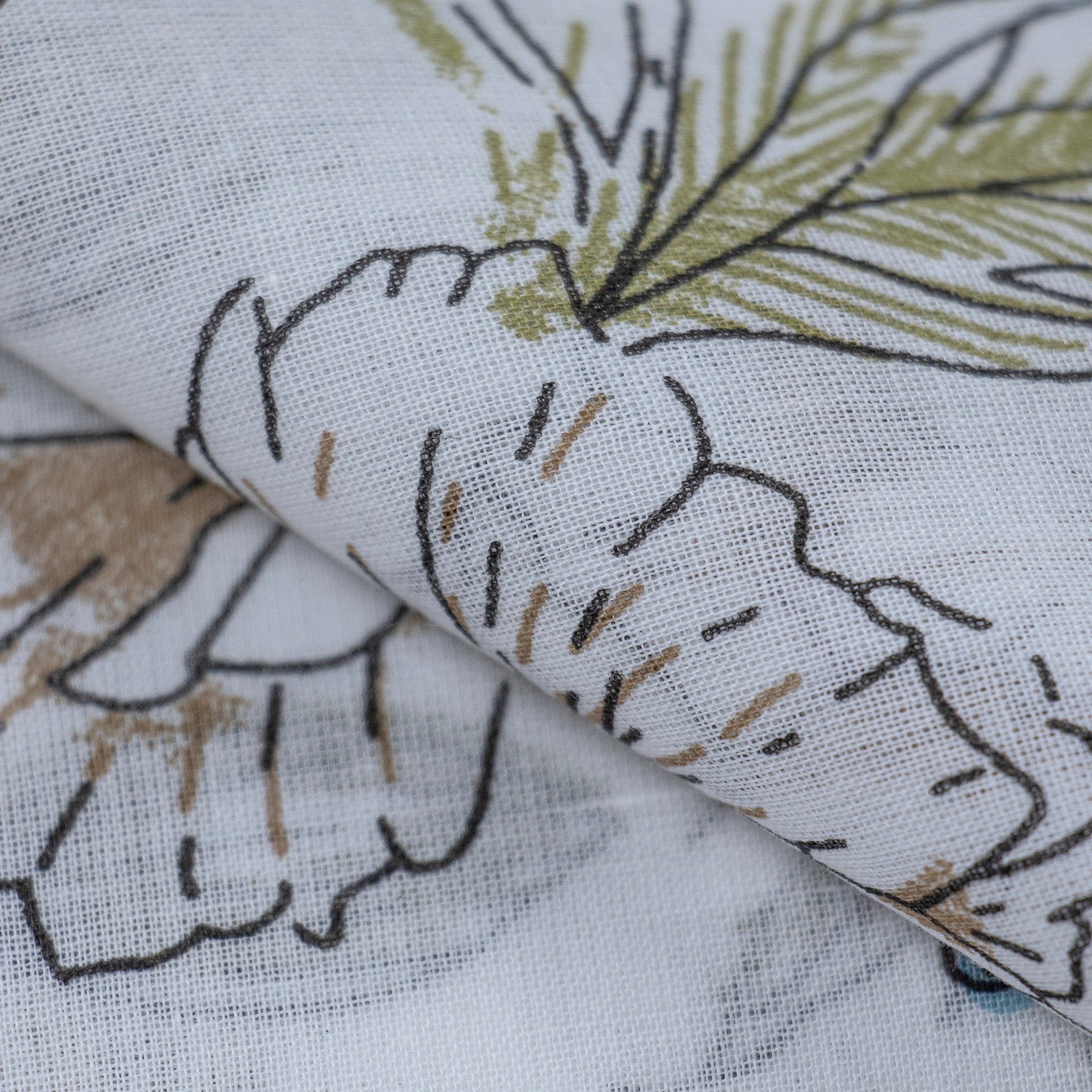 Green Floral Cotton Hand Block Print Fabric