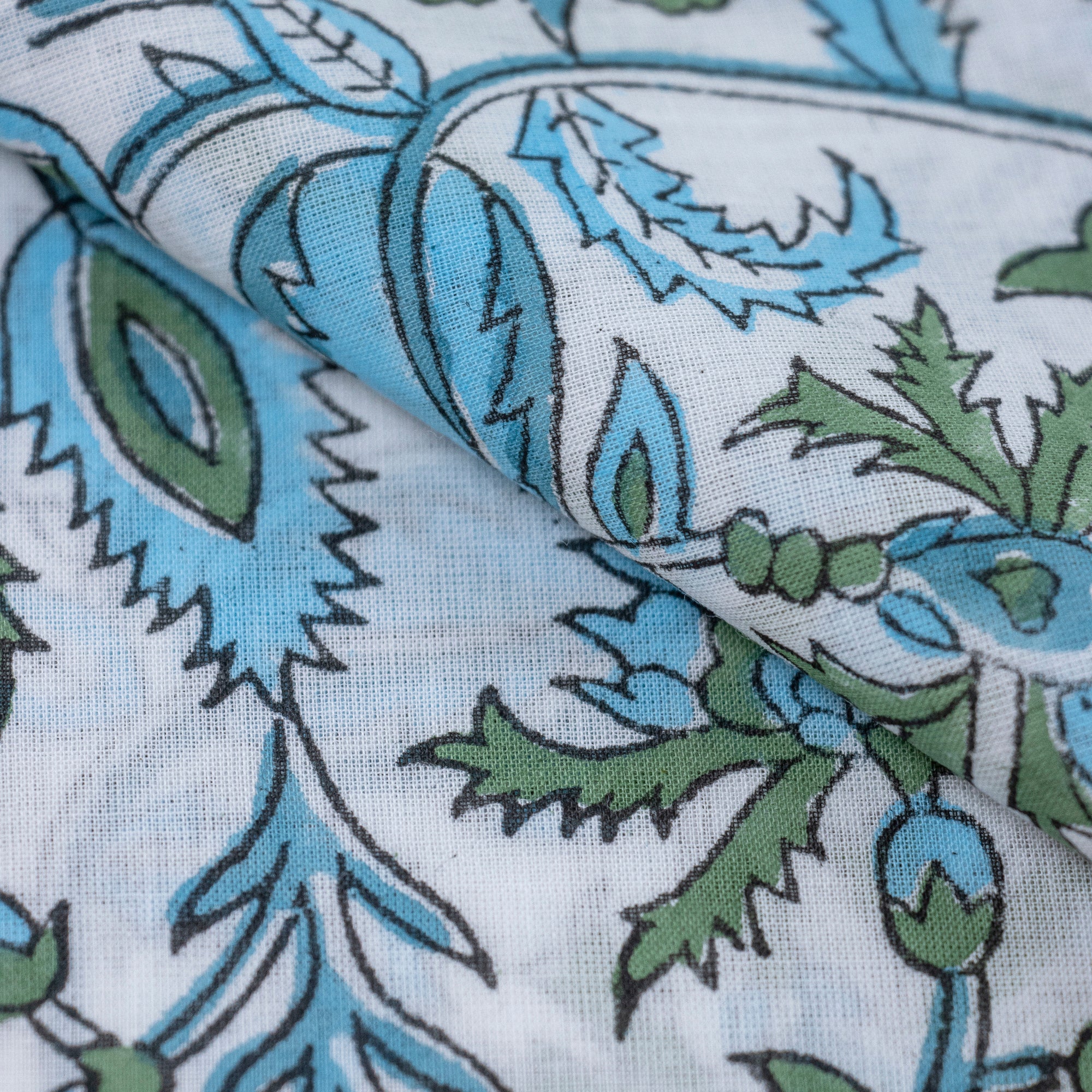 Latest Sky Blue Floral Printed Cotton Fabric