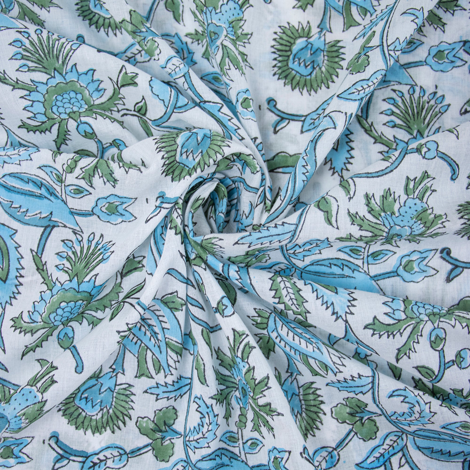 Latest Sky Blue Floral Printed Cotton Fabric