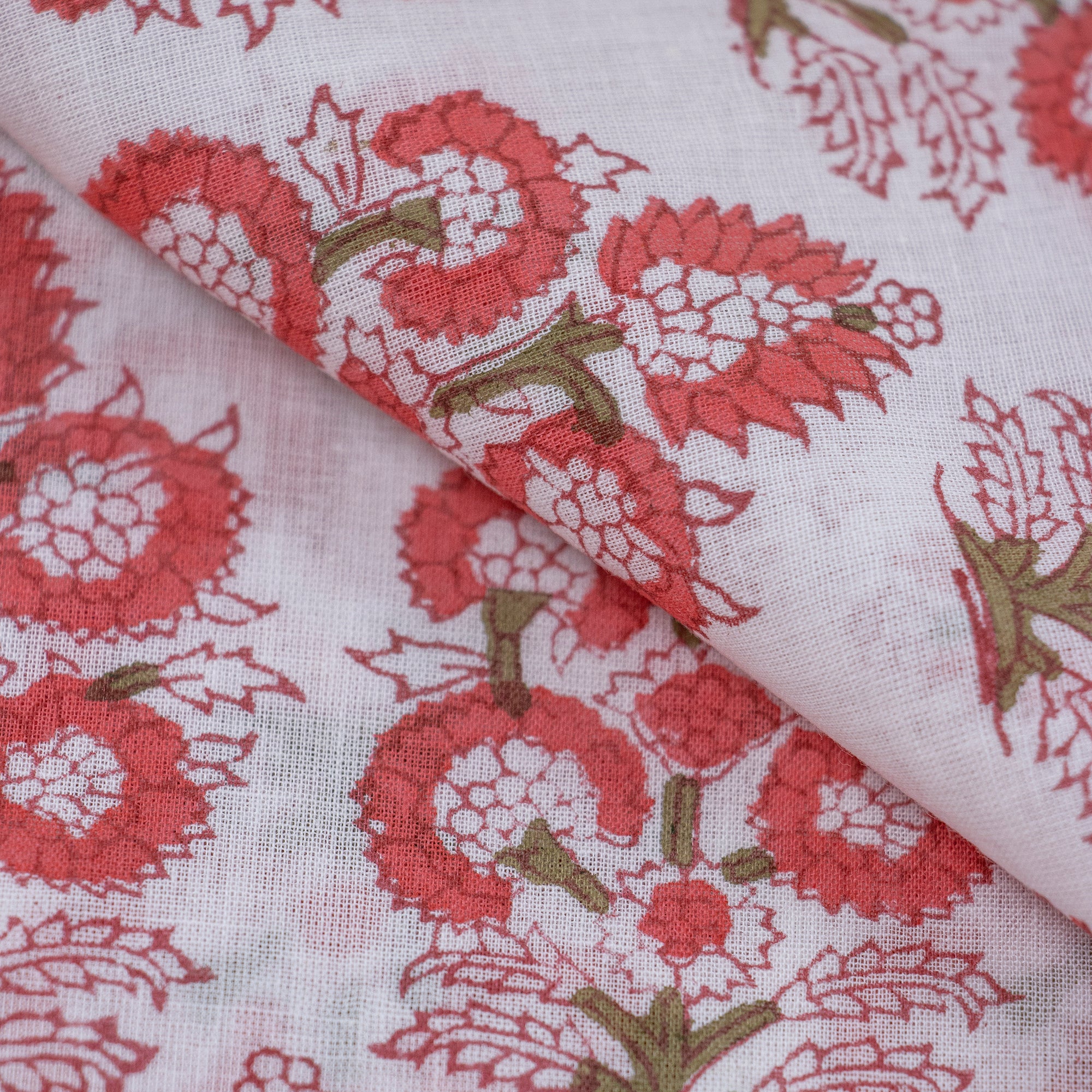 Pink Flower Plant Block Print Soft Cotton Jaipuri Fabric
