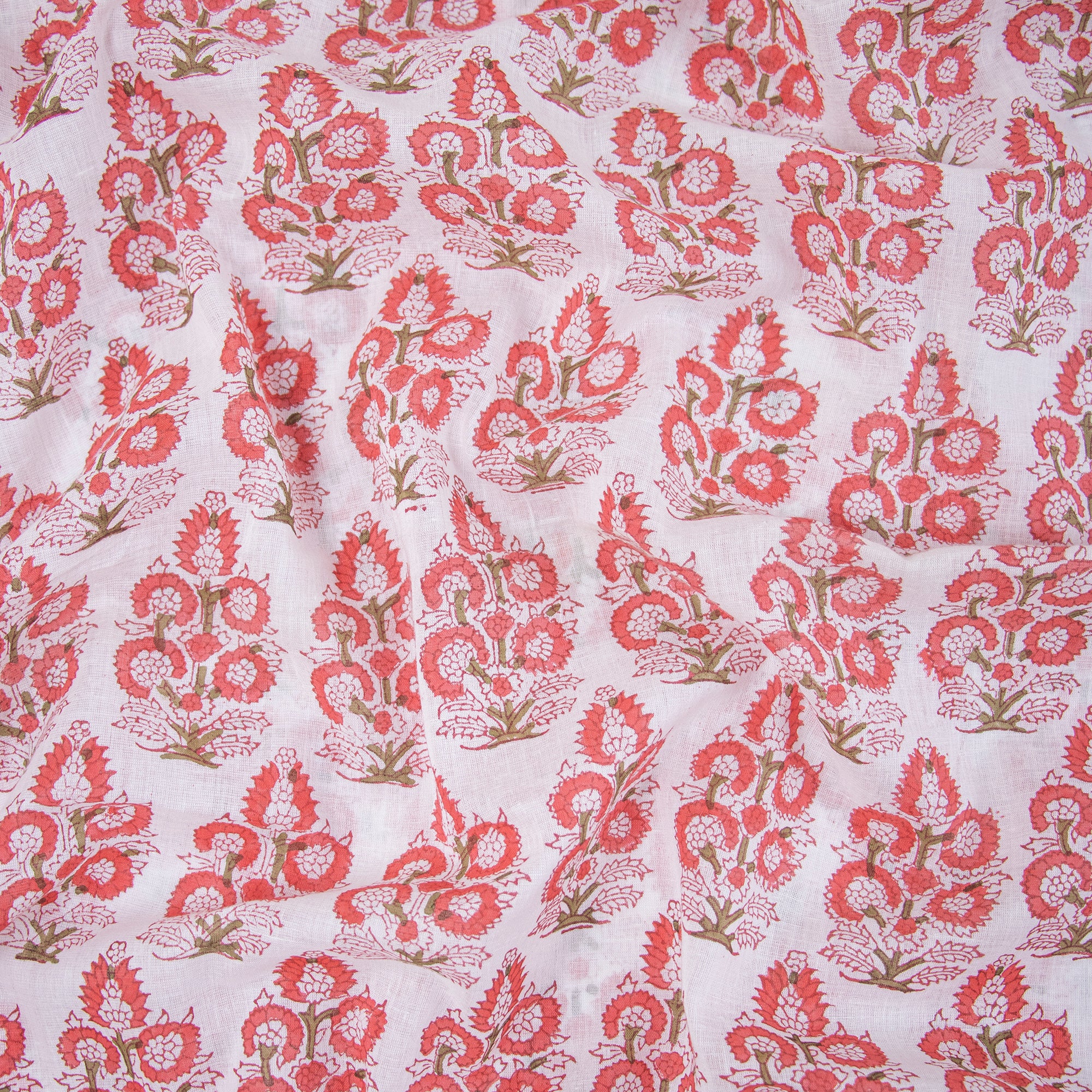 Pink Flower Plant Block Print Soft Cotton Jaipuri Fabric