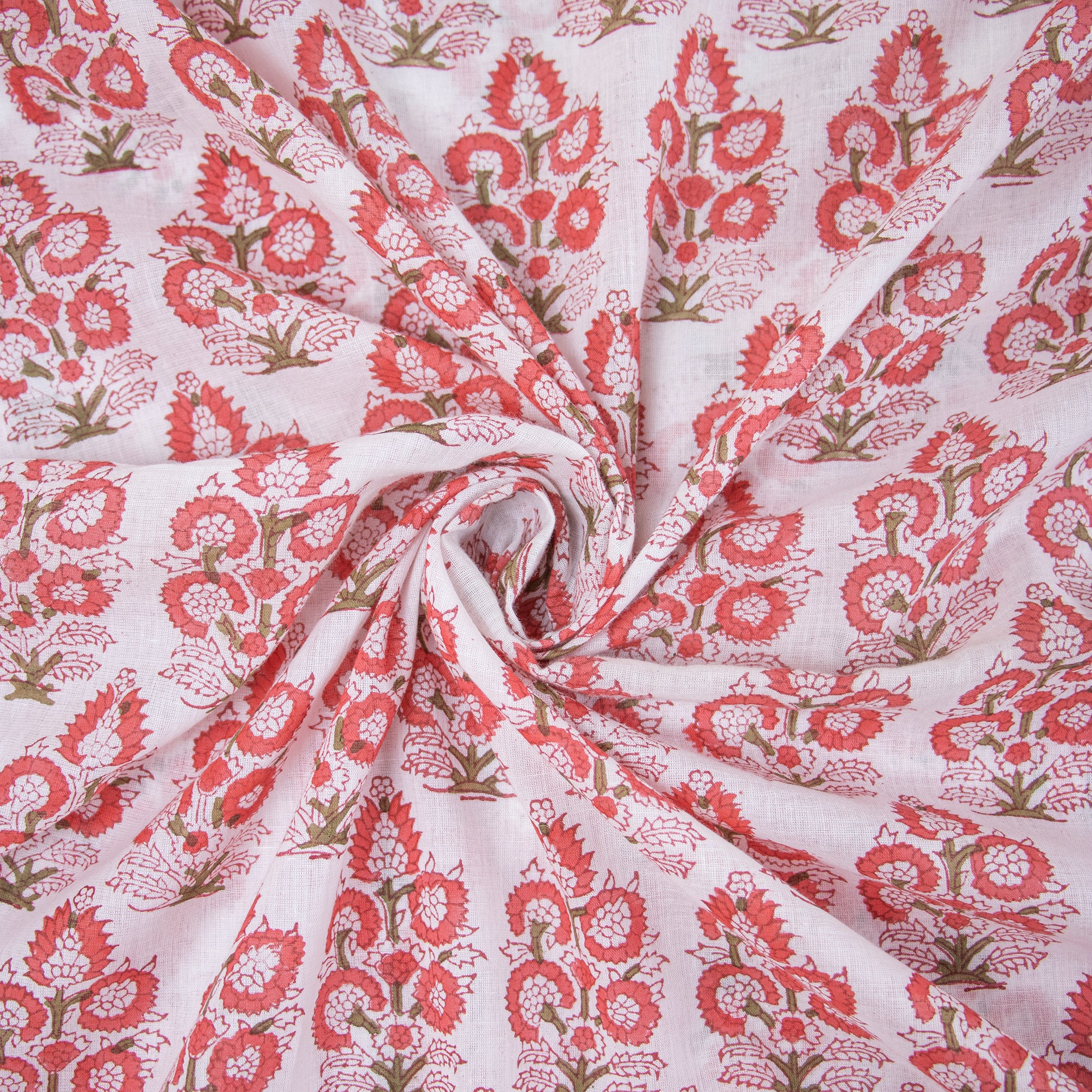 Pink Flower Plant Block Print Soft Cotton Jaipuri Fabric