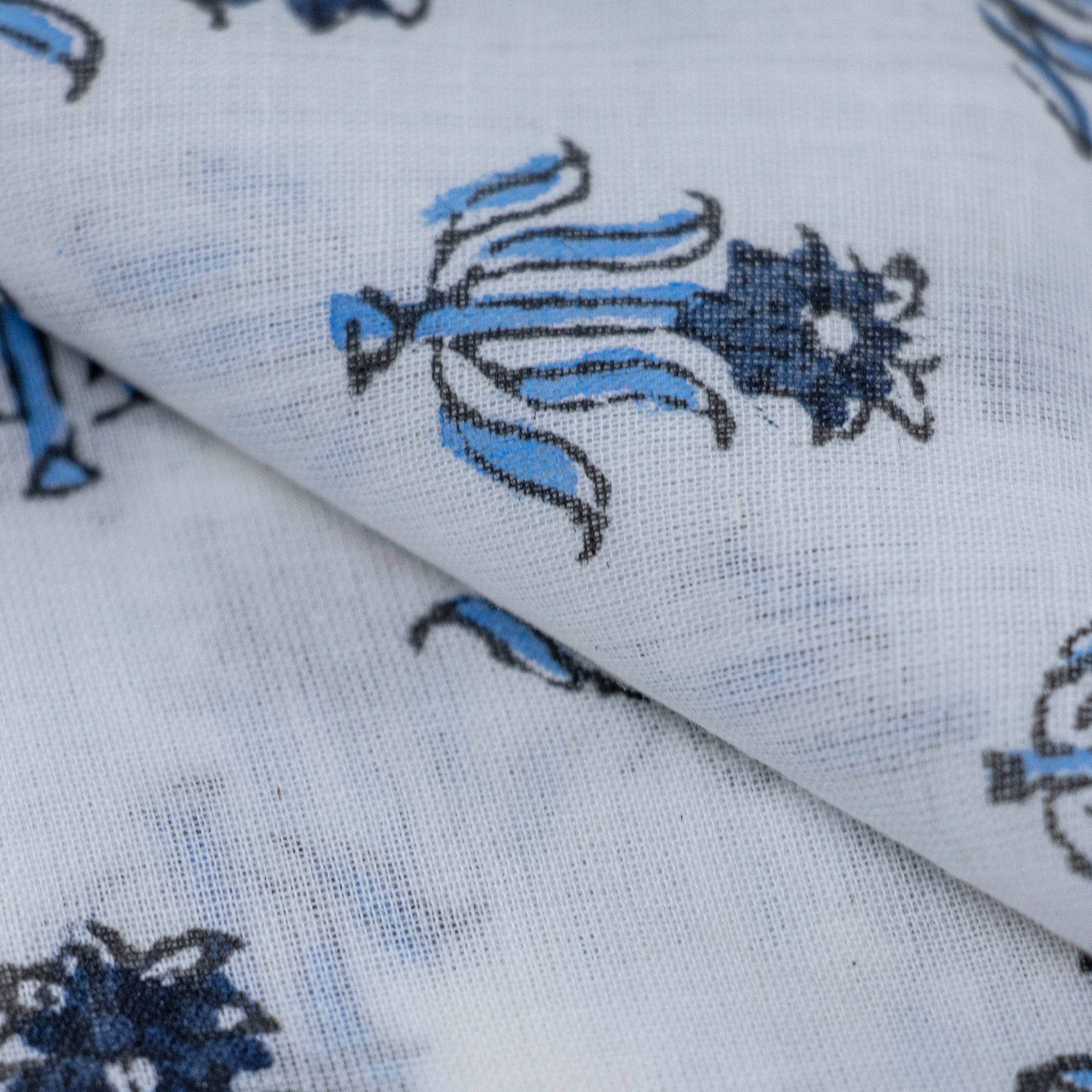 Blue Floral Block Print Jaipur Cotton Fabric