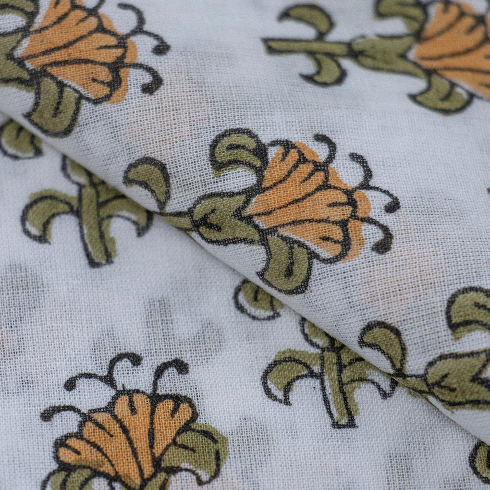 Yellow Green Floral Printed Cotton Silk Fabric Jaipur Material