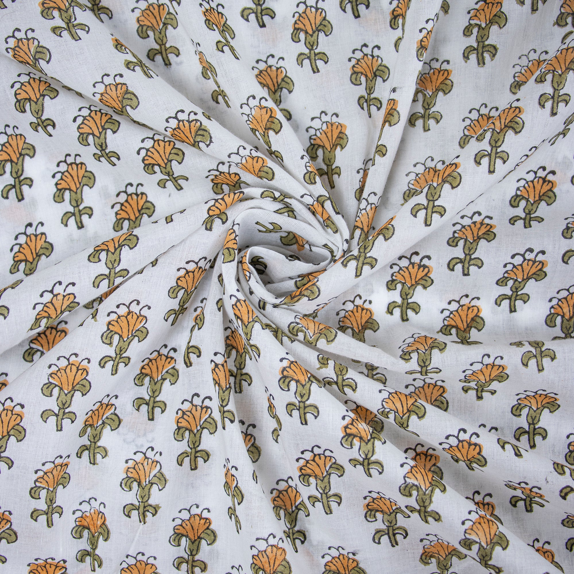 Yellow Green Floral Printed Cotton Silk Fabric Jaipur Material
