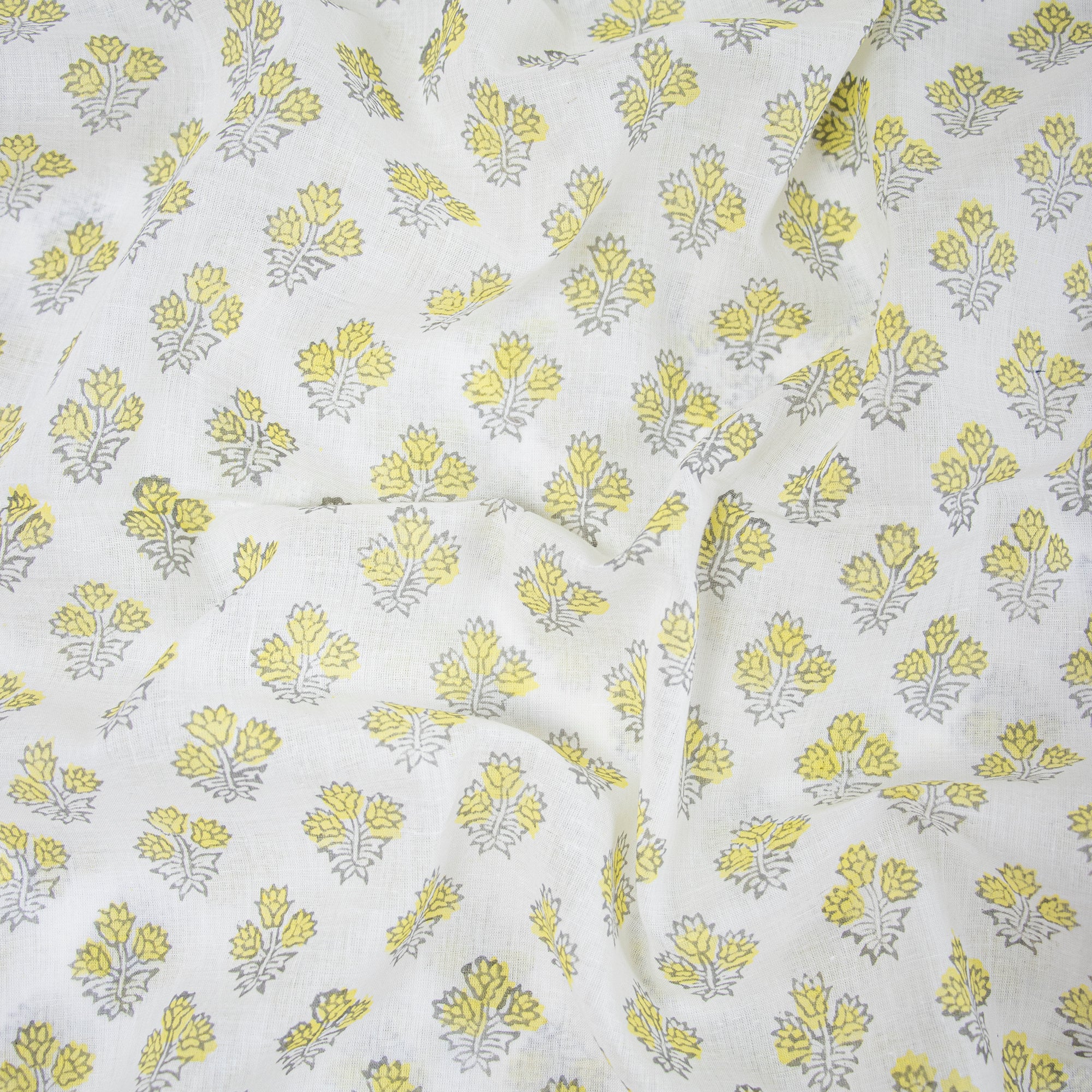 Yellow Floral Hand Block Print Organic Cotton Fabric