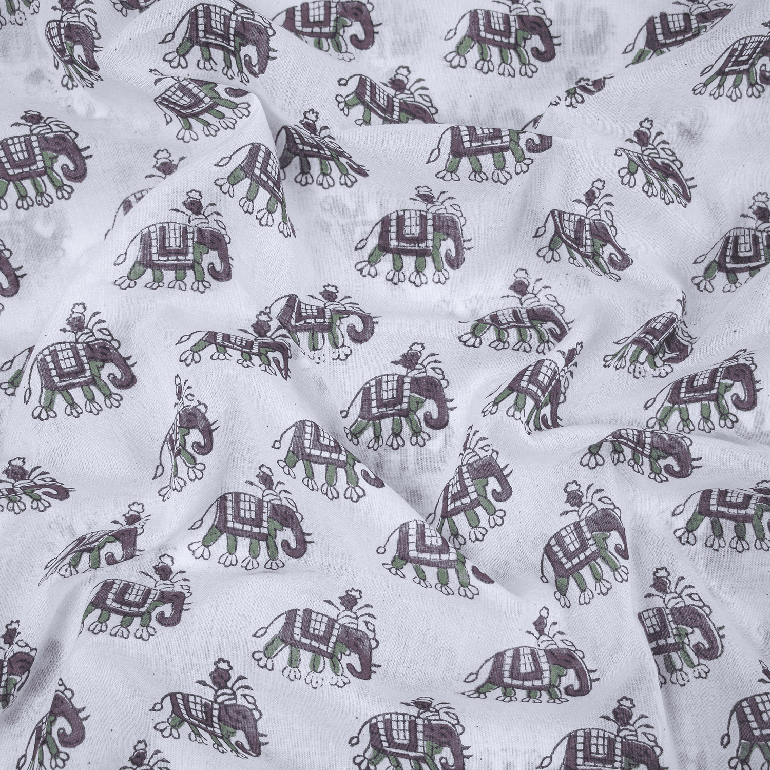 Handmade Elephant Print Pure Cotton Fabric