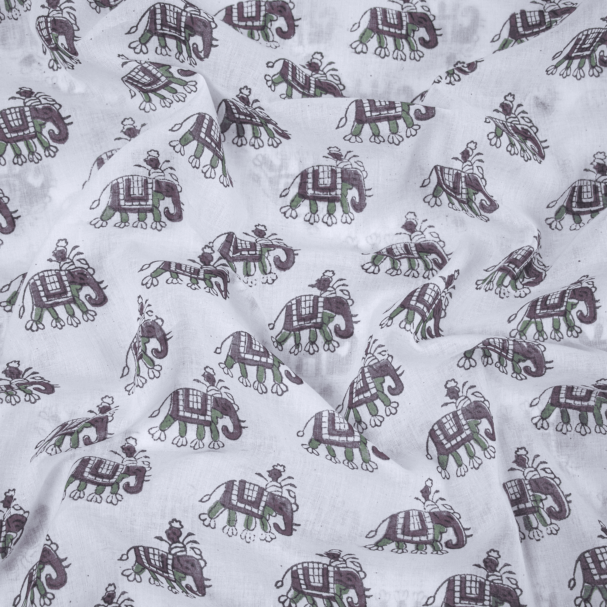 Handmade Elephant Print Pure Cotton Fabric