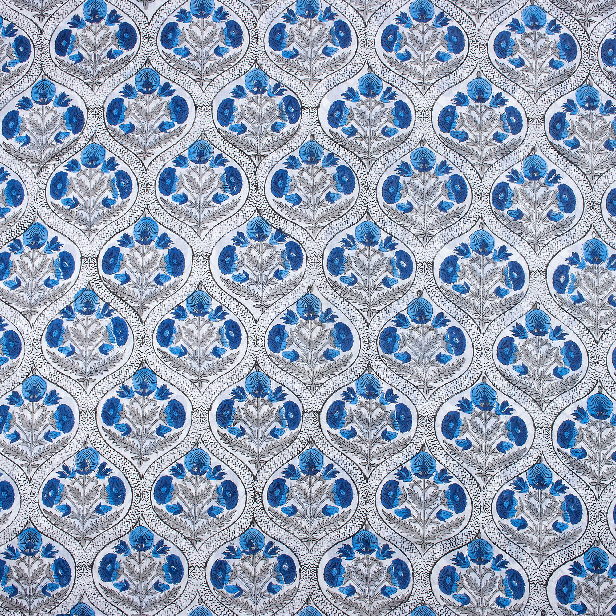 Blue Flower Plant Printed Cotton Material