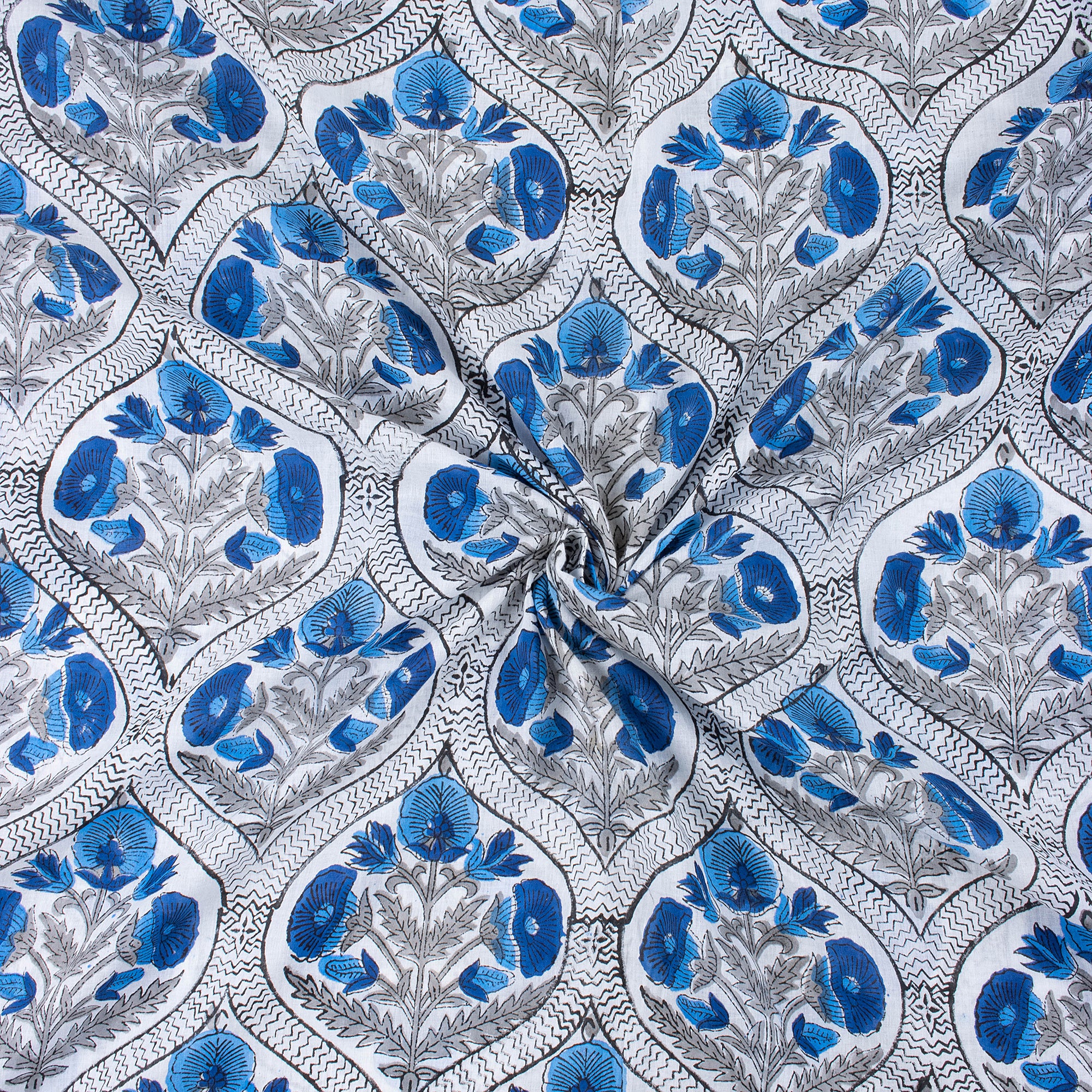 Blue Flower Plant Printed Cotton Material