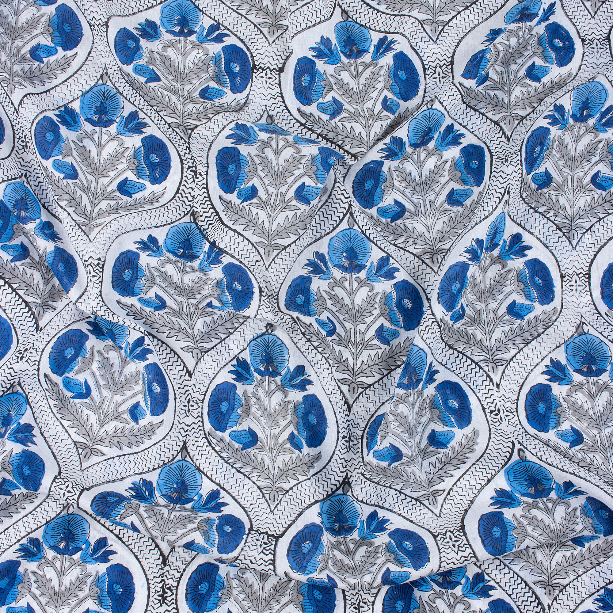 Blue Flower Plant Printed Cotton Material