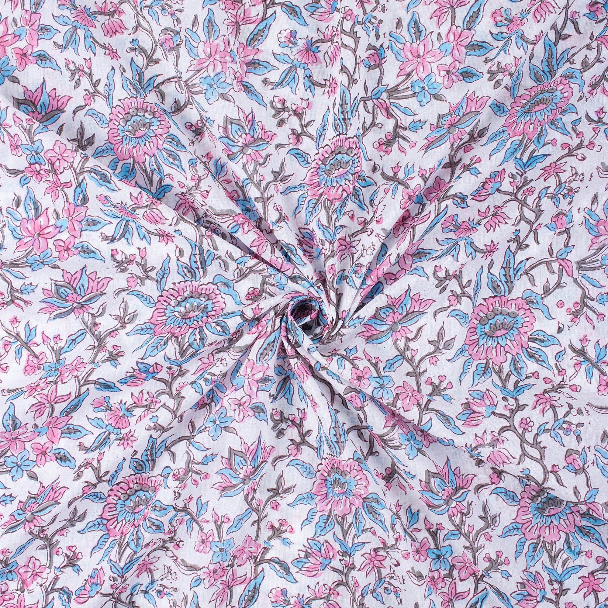 Pink Floral Jaipur Block Print Fabric