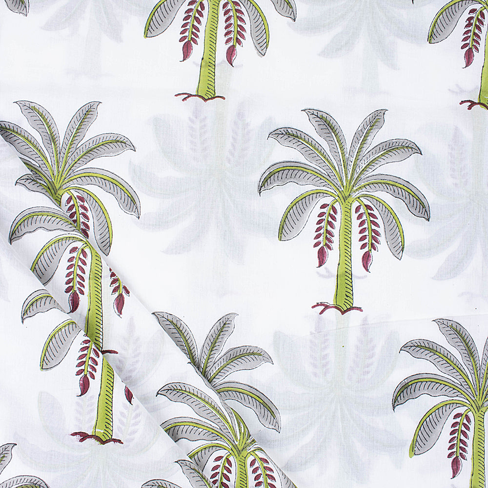 Organic Cotton Fabric Palm Tree Hand Dyed Natural Print