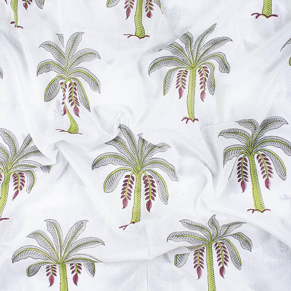 Organic Cotton Fabric Palm Tree Hand Dyed Natural Print