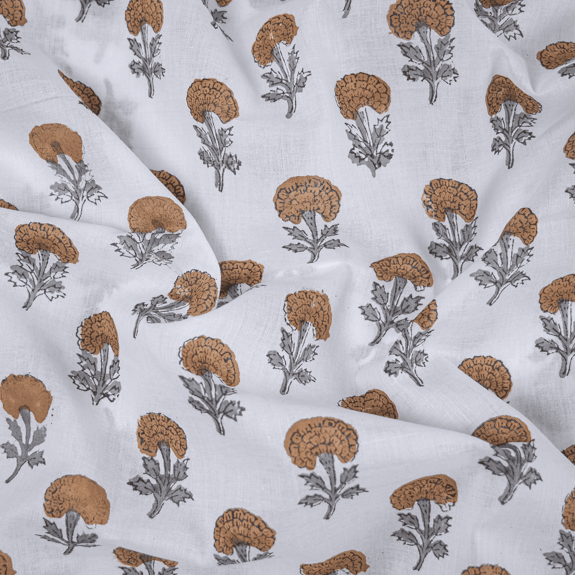 Yellow Jaipur Sanganeri Print Organic Cotton Fabric