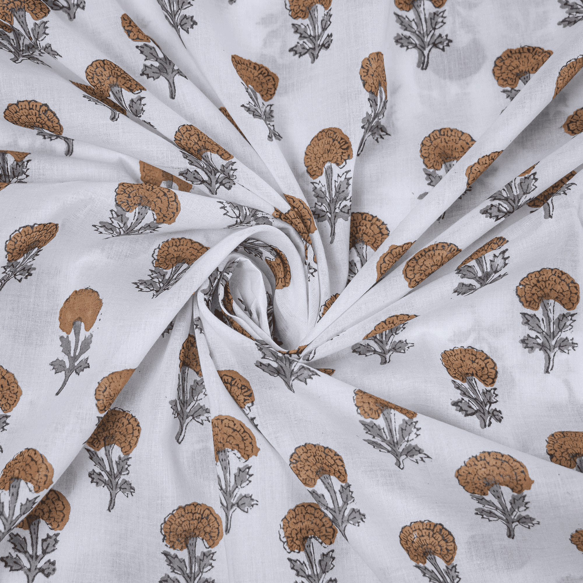 Yellow Jaipur Sanganeri Print Organic Cotton Fabric