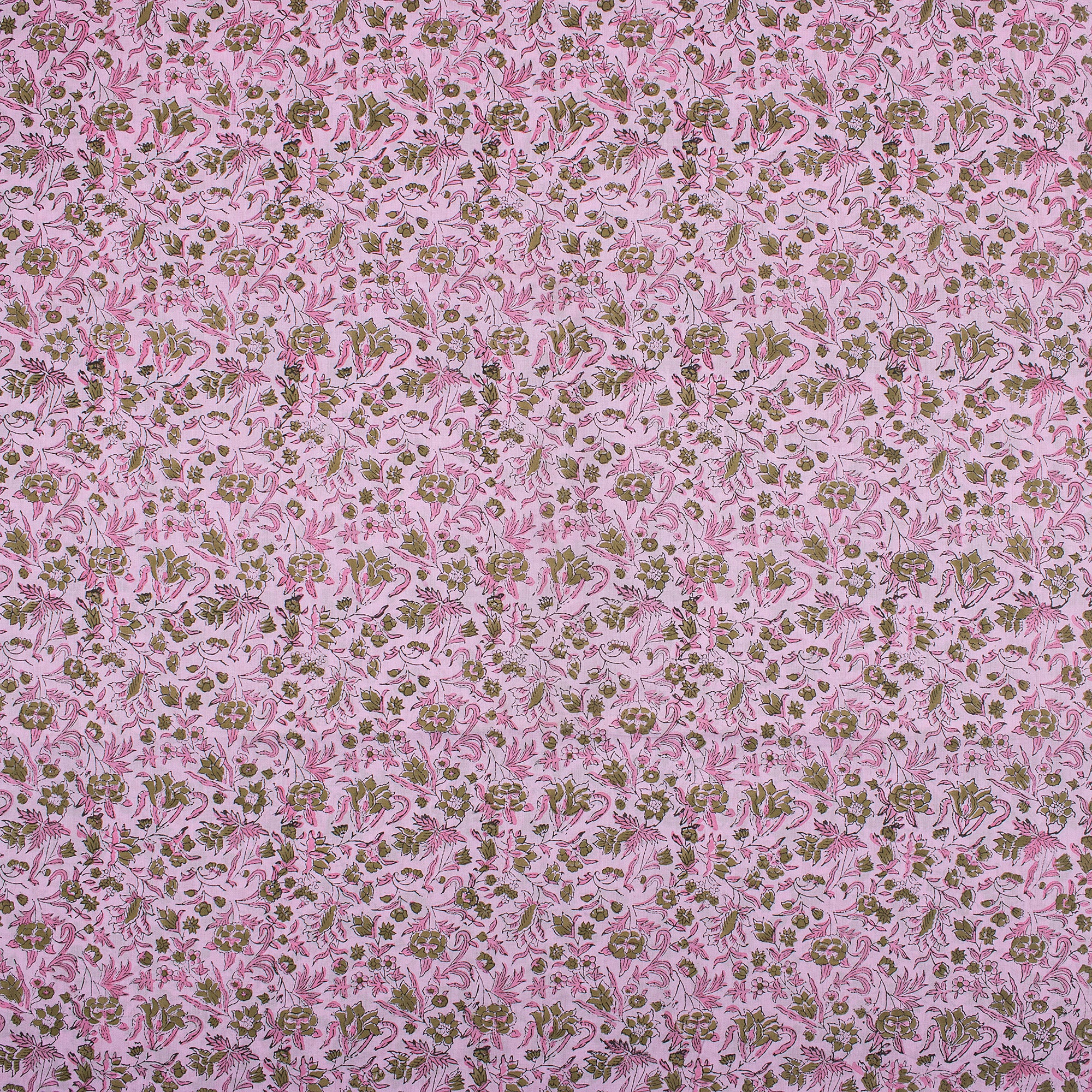 Pink Floral Premium Hand Block Printed Cotton Fabric