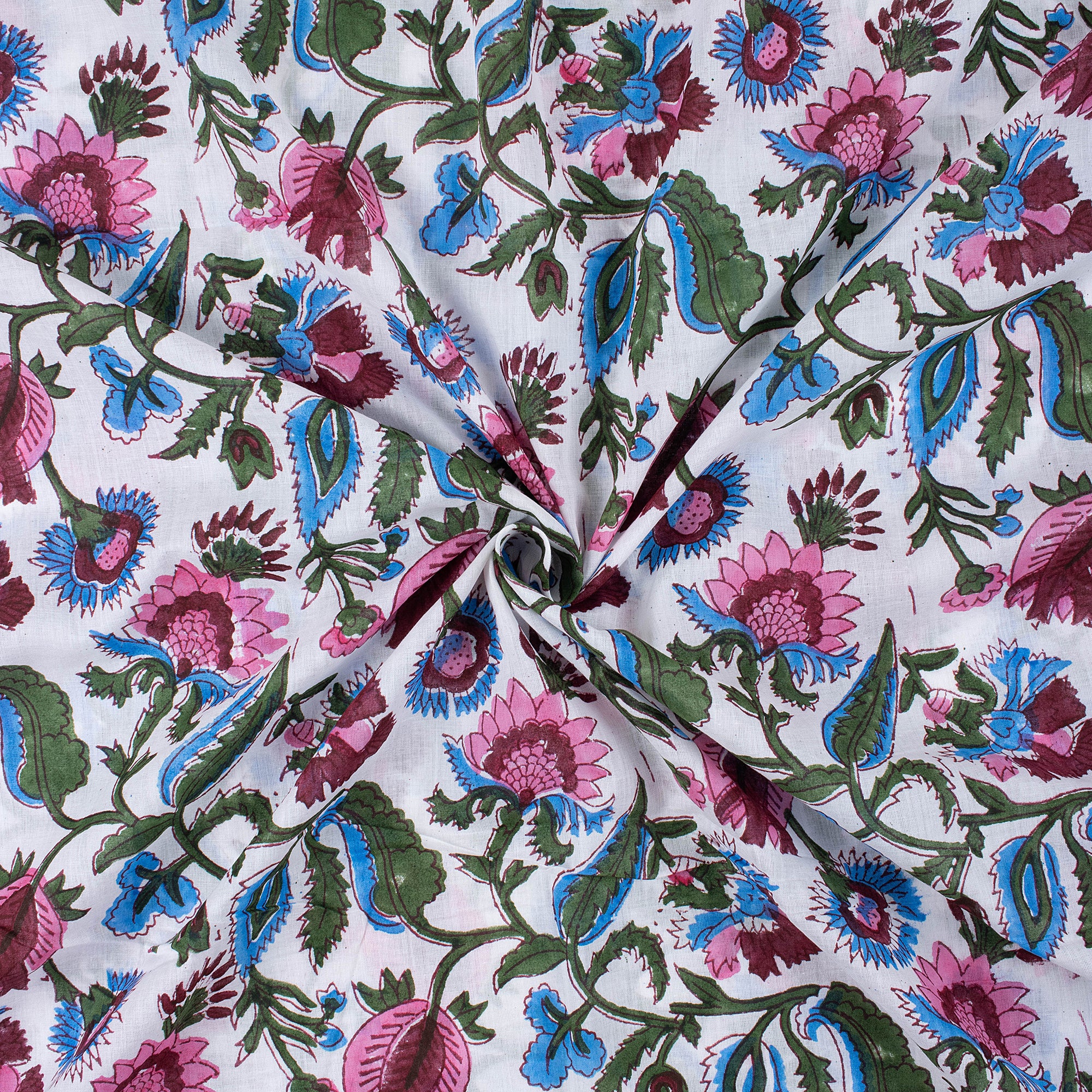 Multicolor Floral Jaipur Block Print Fabric