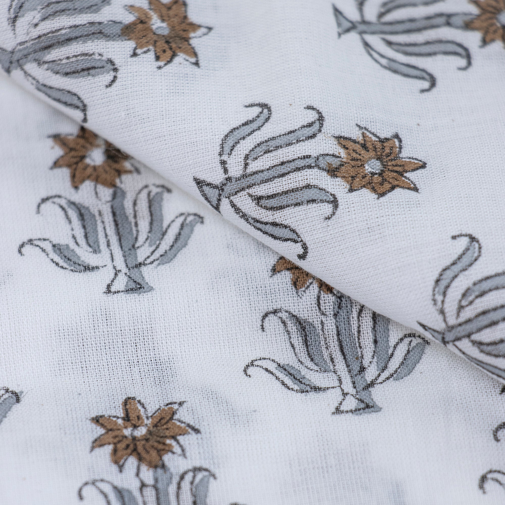 Handmade Brown Floral Print Best Cotton Fabric in India