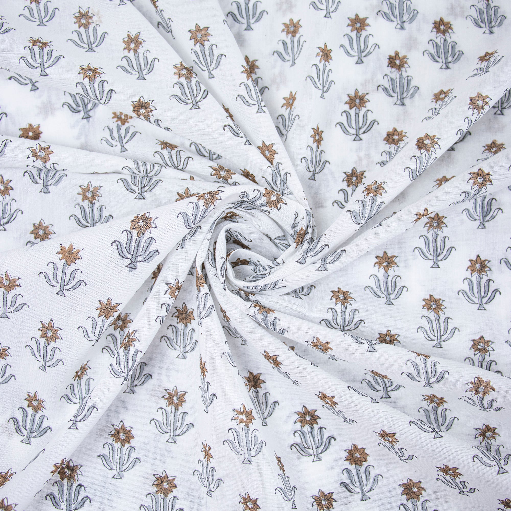 Handmade Brown Floral Print Best Cotton Fabric in India