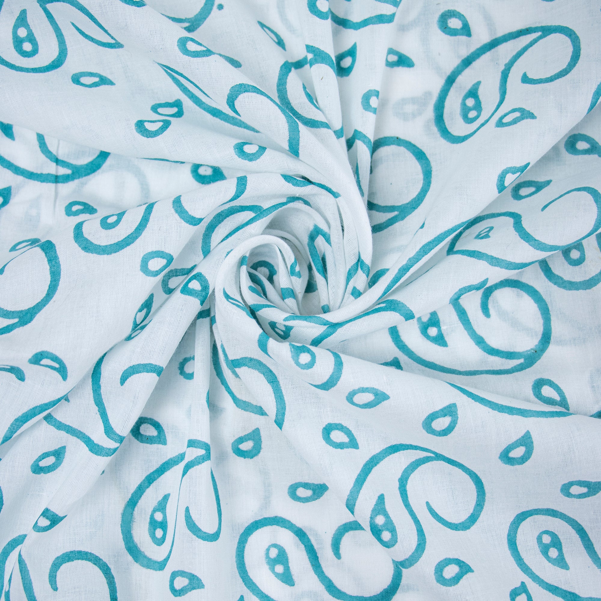 Sky Blue Pure Cotton Fabric Hand Block Printing Jaipur