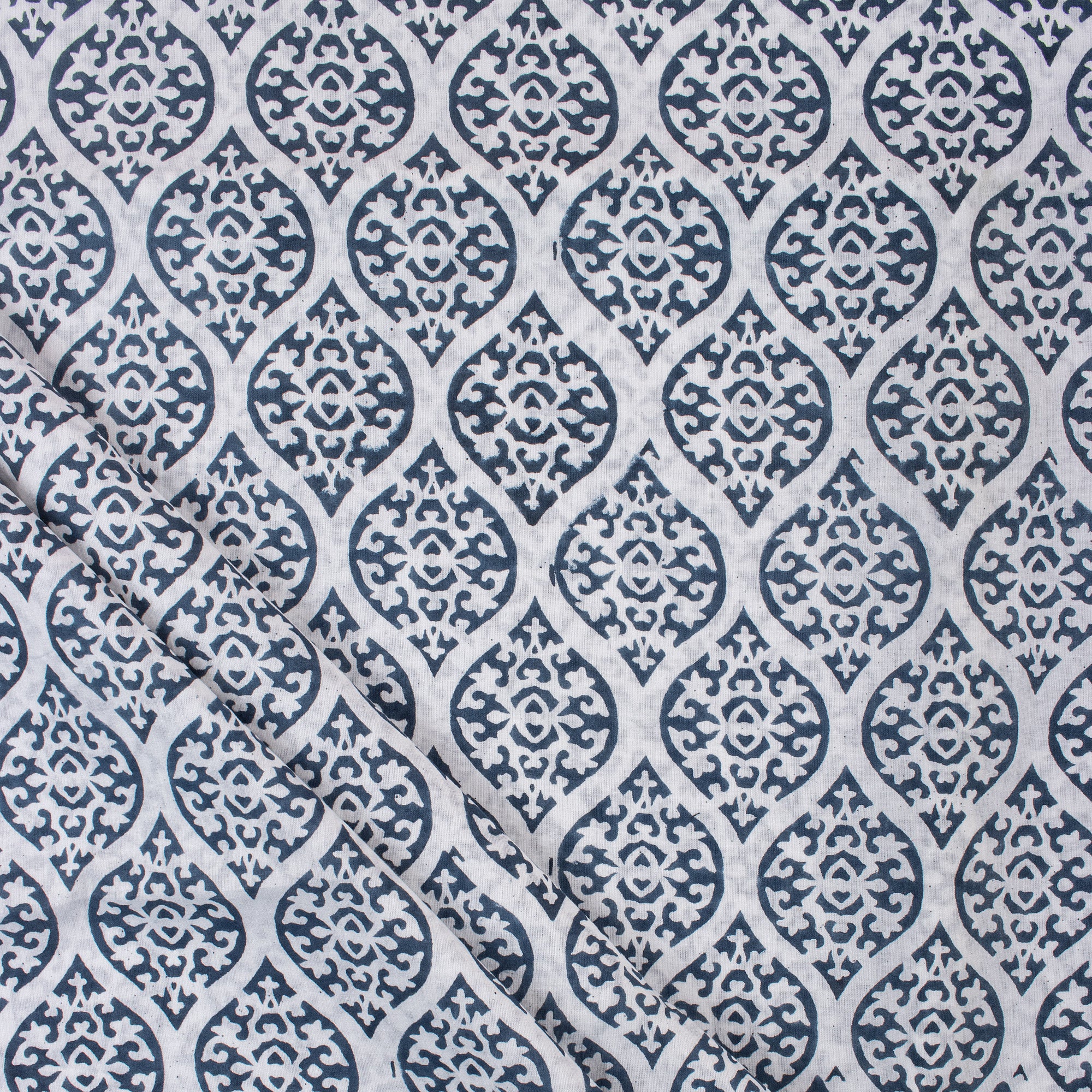 Online Hand Block Printed Blue Leaf Cotton Fabric