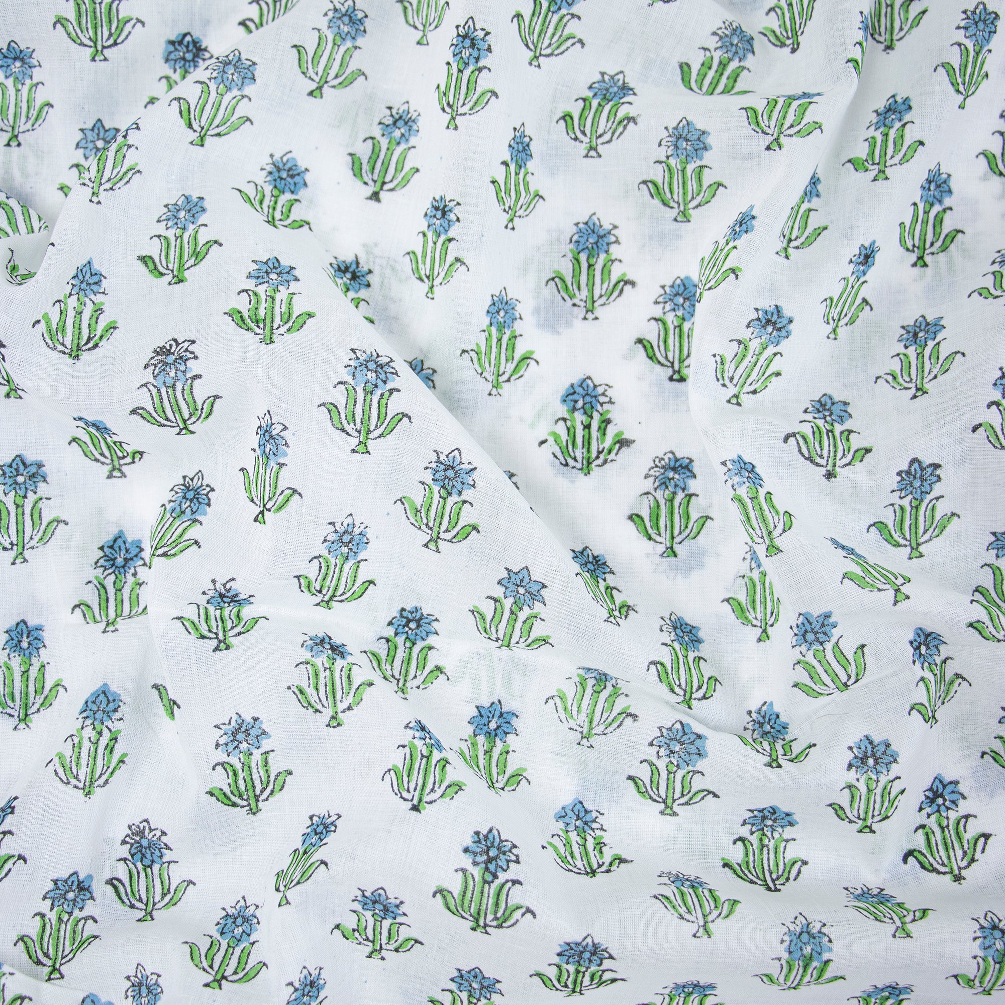 Handmade Green Floral Cotton Silk Fabric