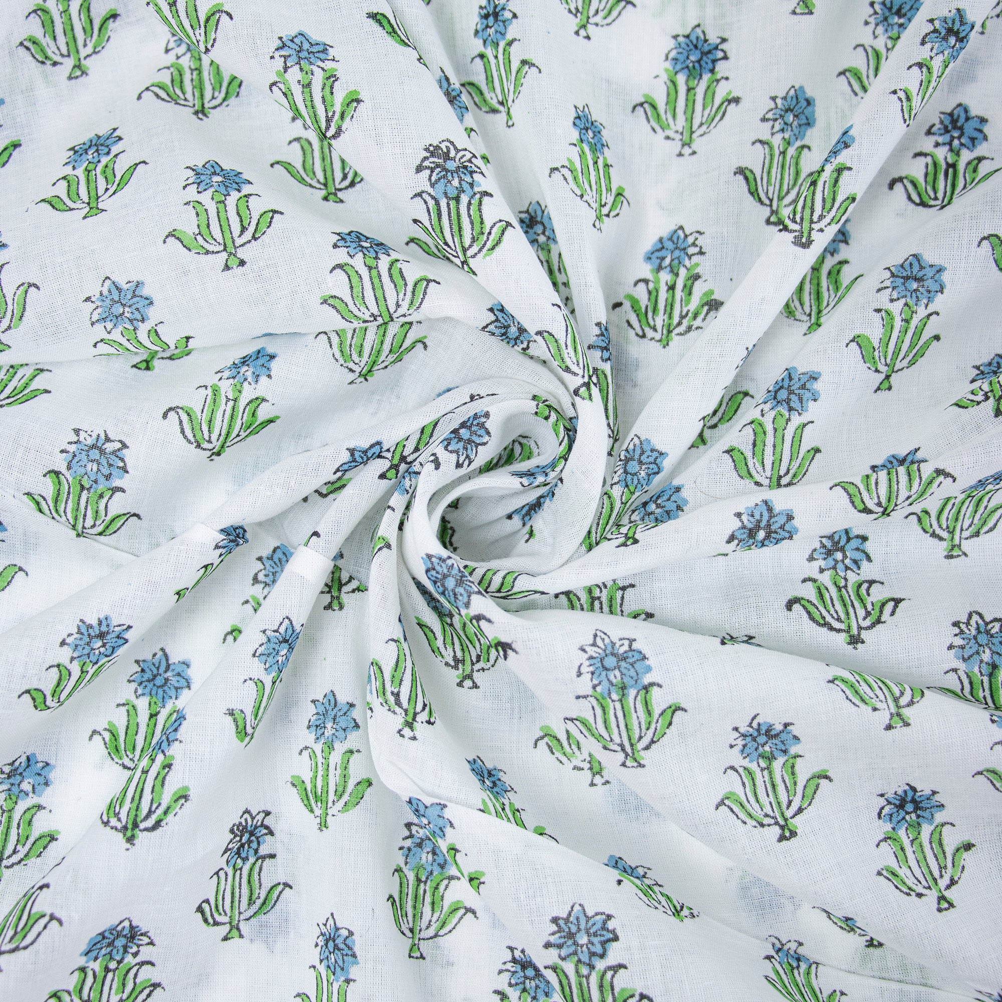 Handmade Green Floral Cotton Silk Fabric