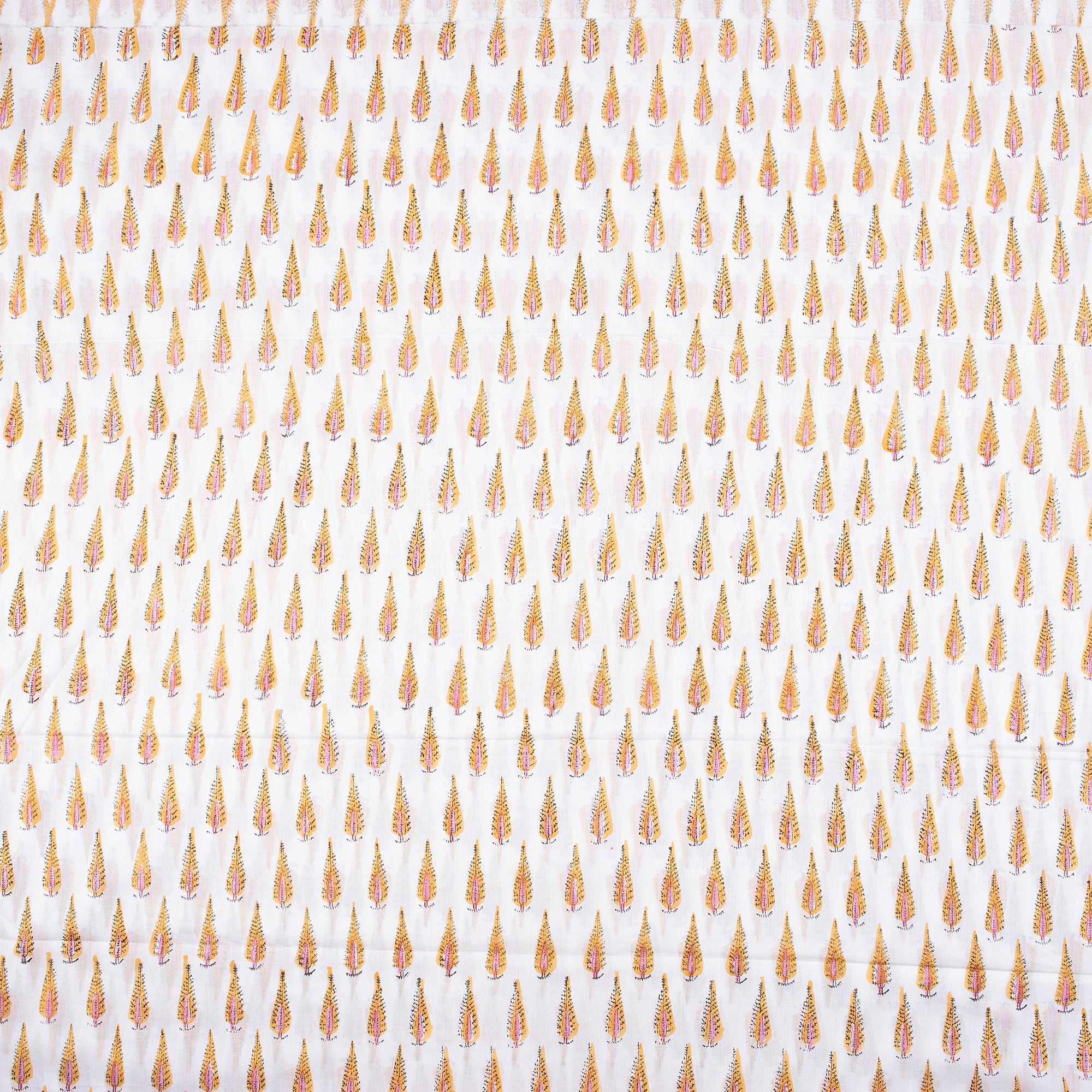 Brown Hand Dyed Leaf Plant Cotton Printed Fabric