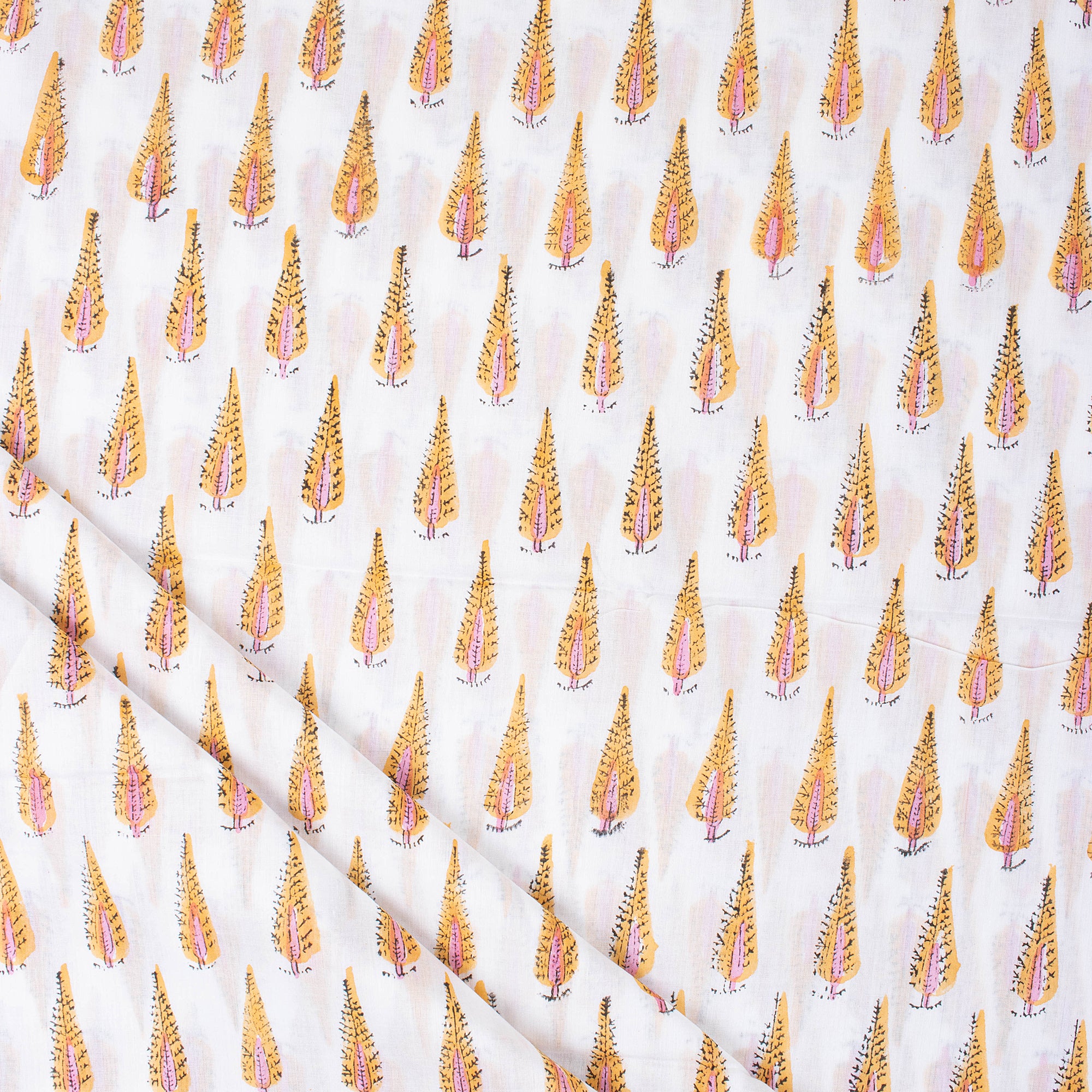 Brown Hand Dyed Leaf Plant Cotton Printed Fabric