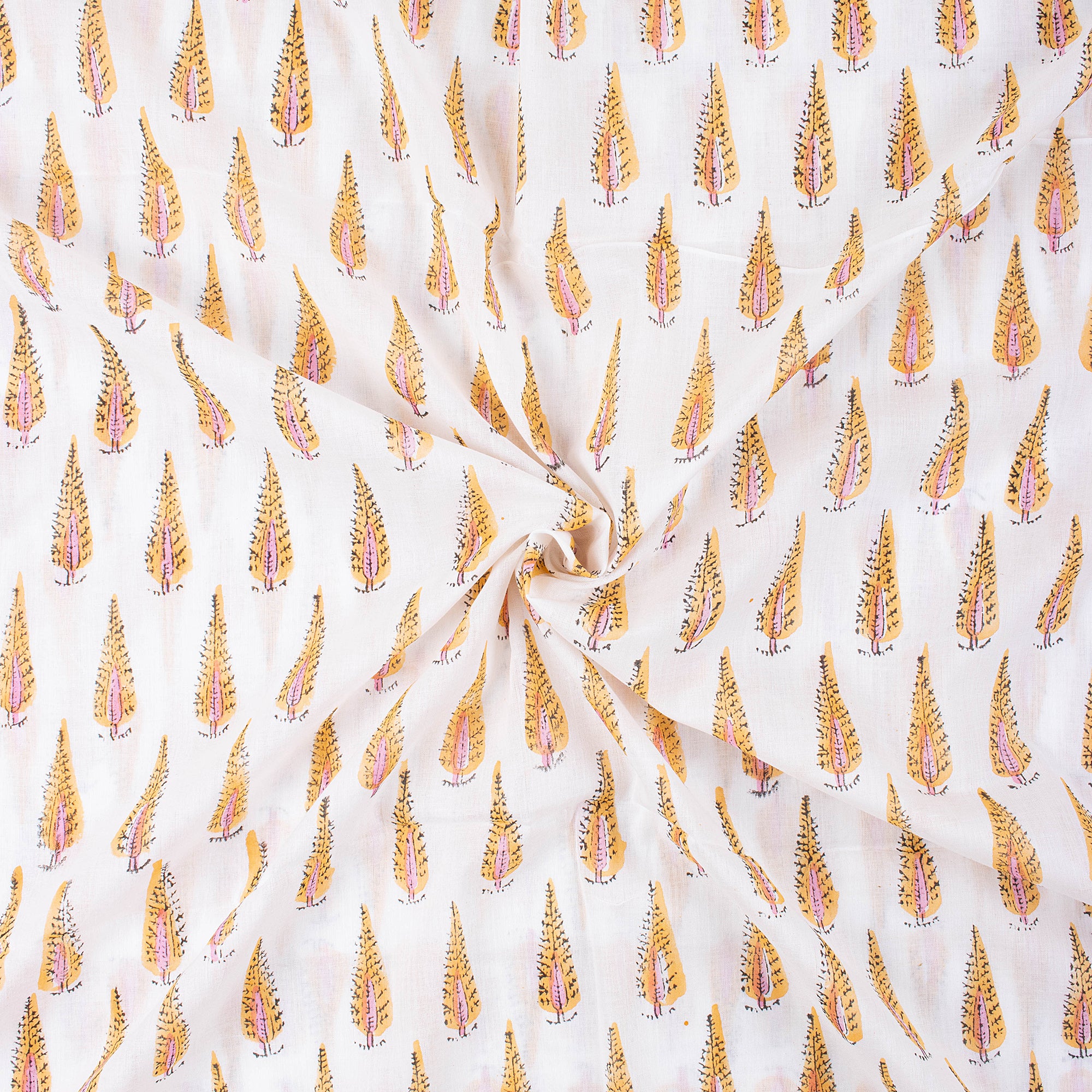 Brown Hand Dyed Leaf Plant Cotton Printed Fabric